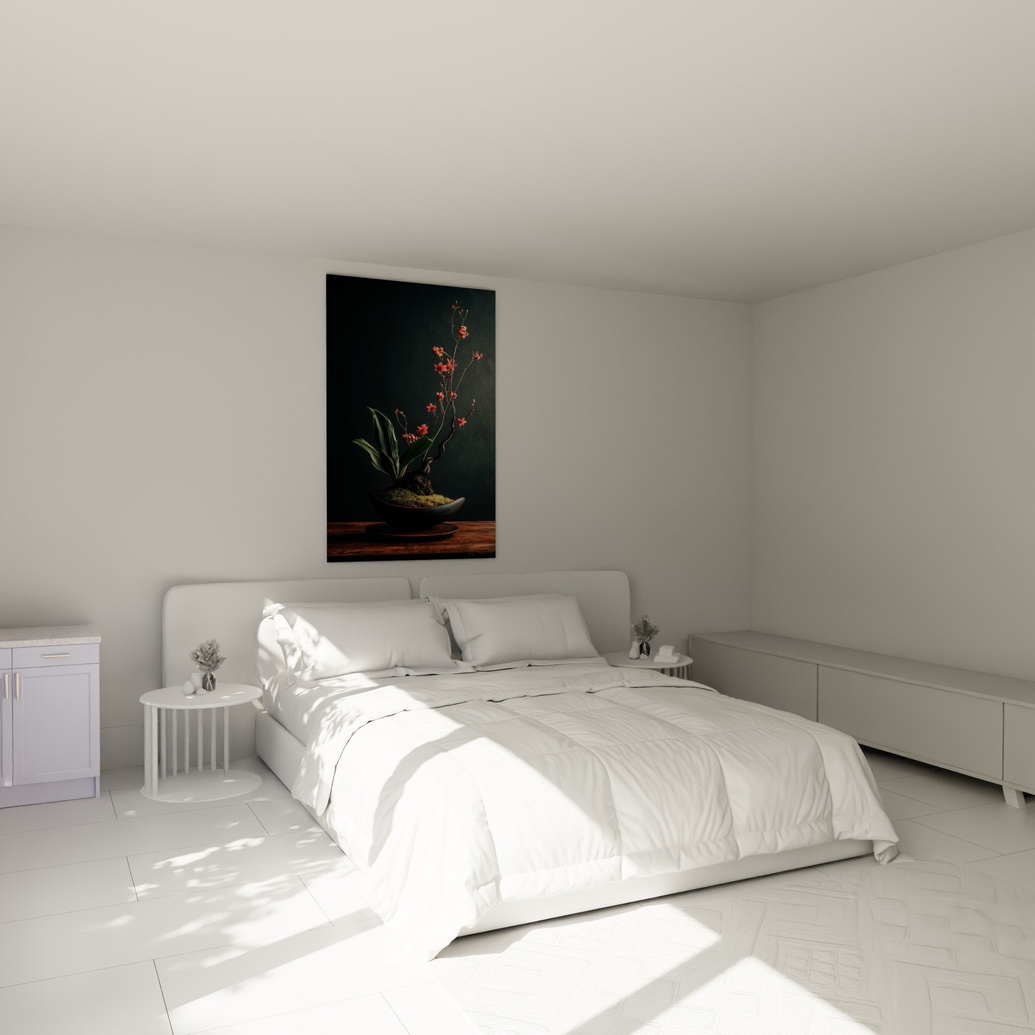 Red orchid ikebana wall art bedroom decoration zen minimalist ambiance Japanese mural