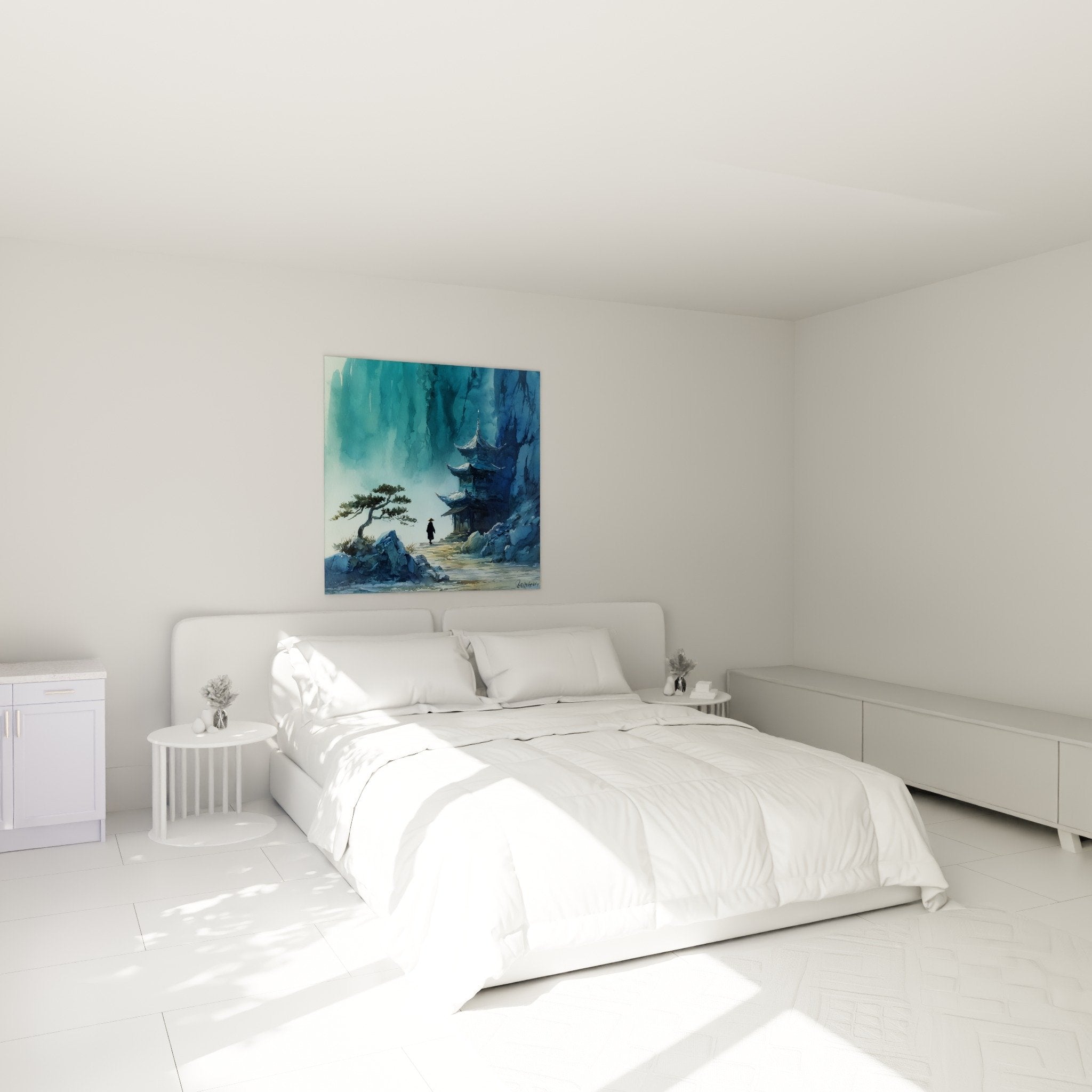 tableau pagode zen chambre decoration murale sanctuaire montagne ambiance apaisante spirituelle