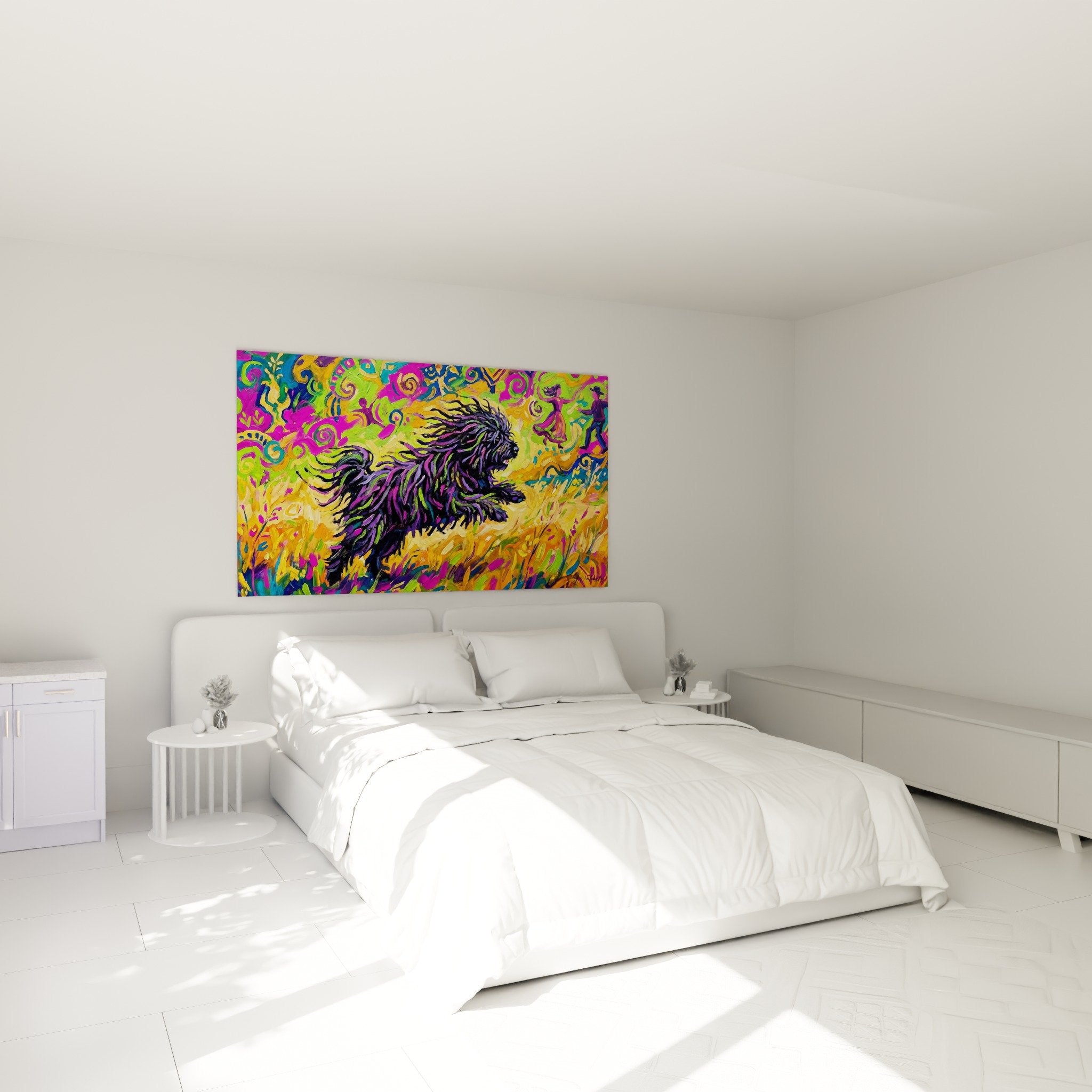 Decoration chambre avec tableau Puli expressionniste aux couleurs vives