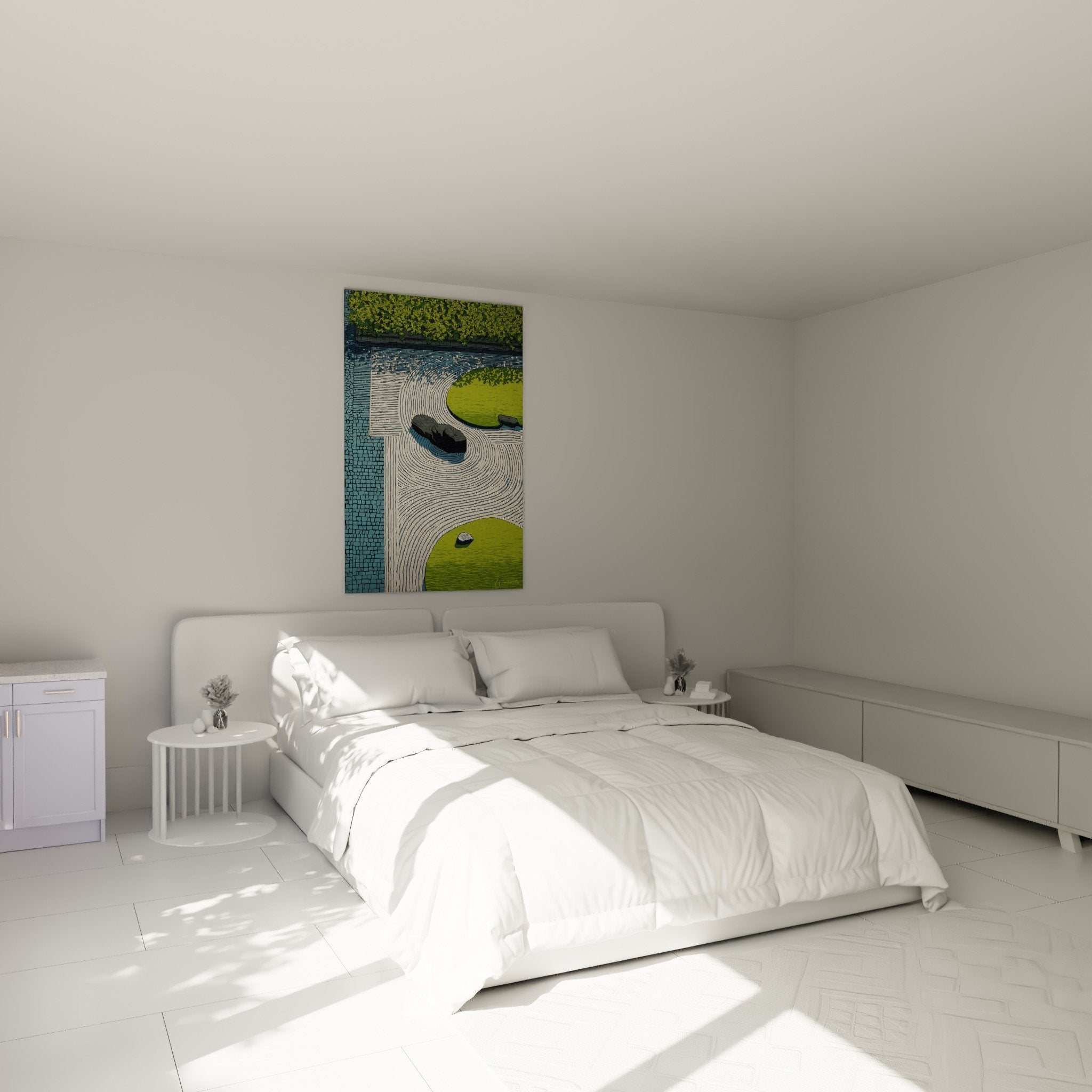 abstract river painting blue green wall art modern bedroom decoration sand edition