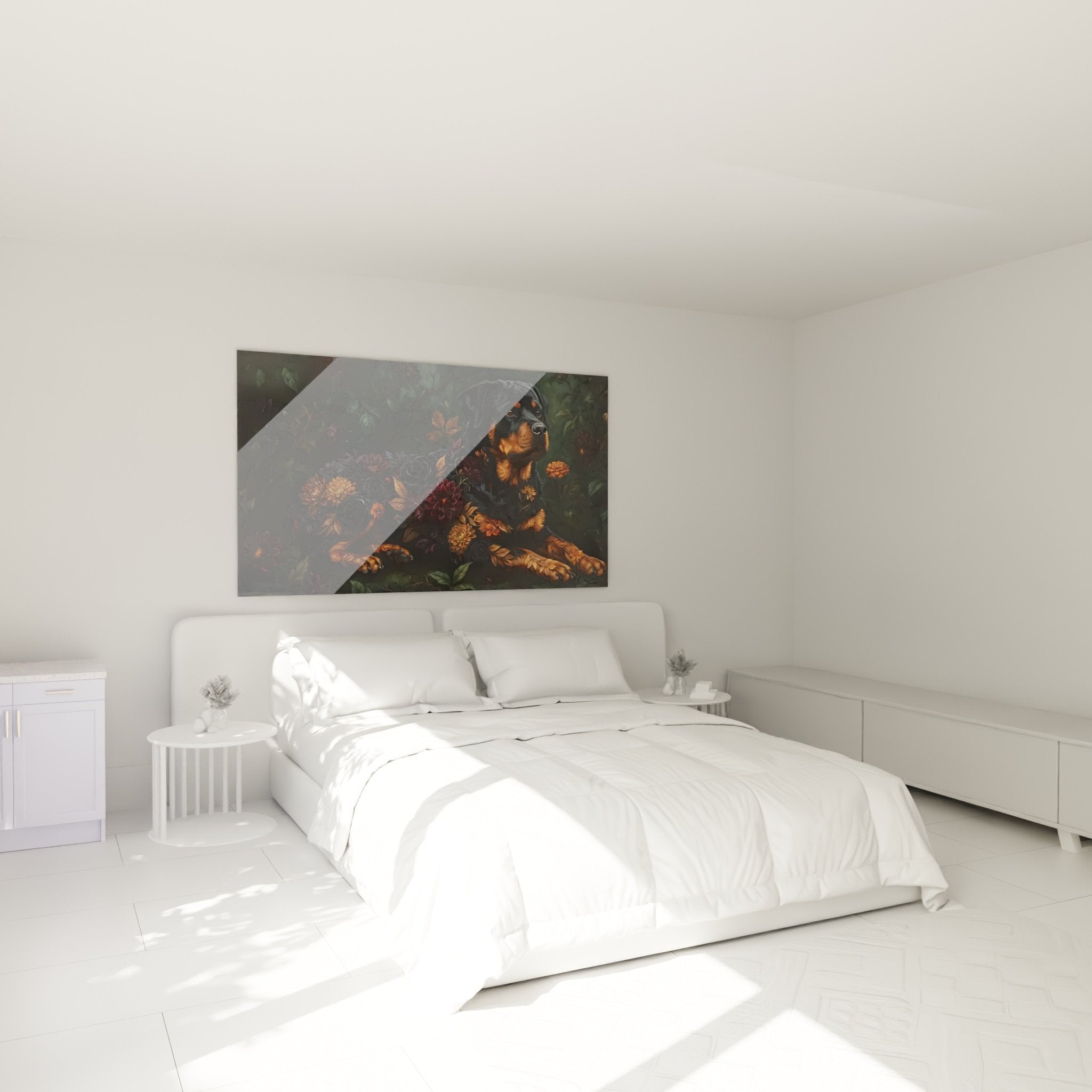 Rottweiler flowers dark painting hung bedroom gray wall, elegant romantic gothic wall decoration