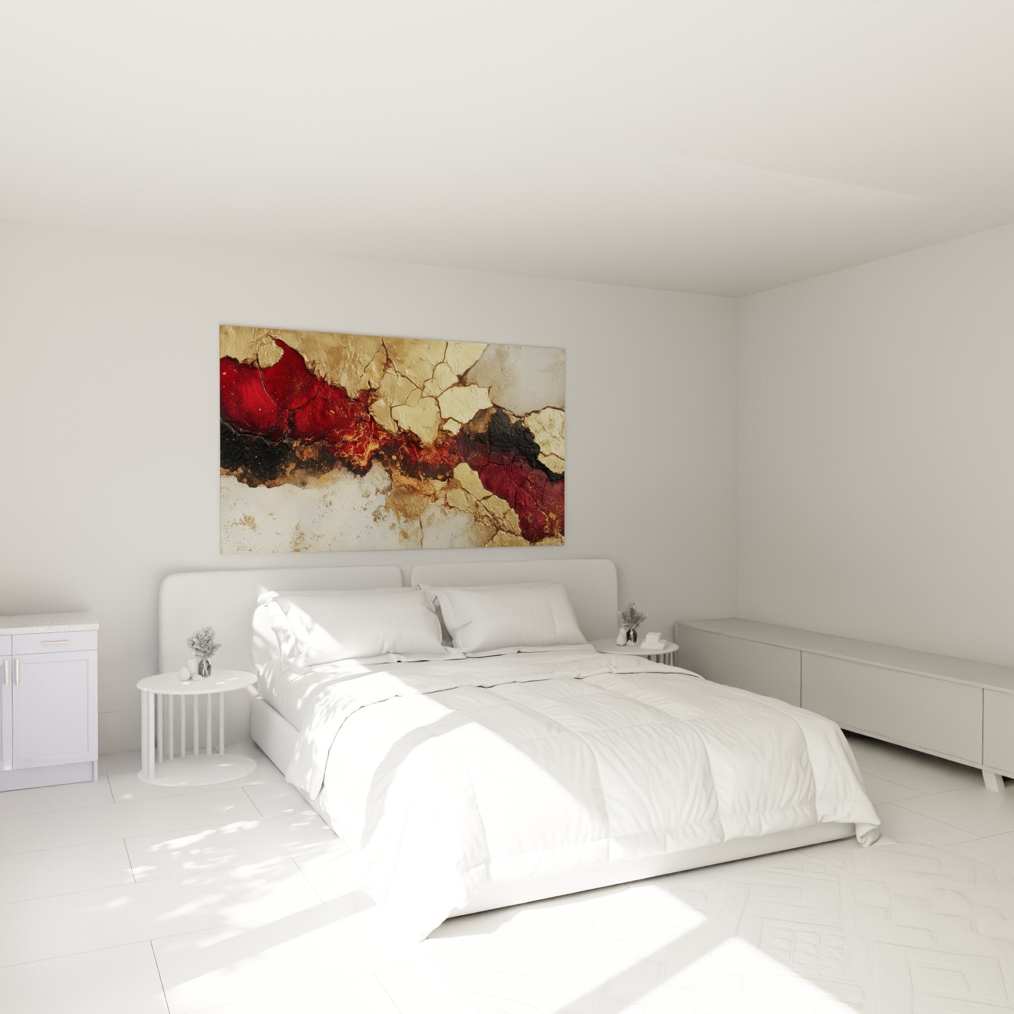 Schlafzimmer Dekoration abstraktes Gemälde rot gold Risse Feng Shui Süden Feuer
