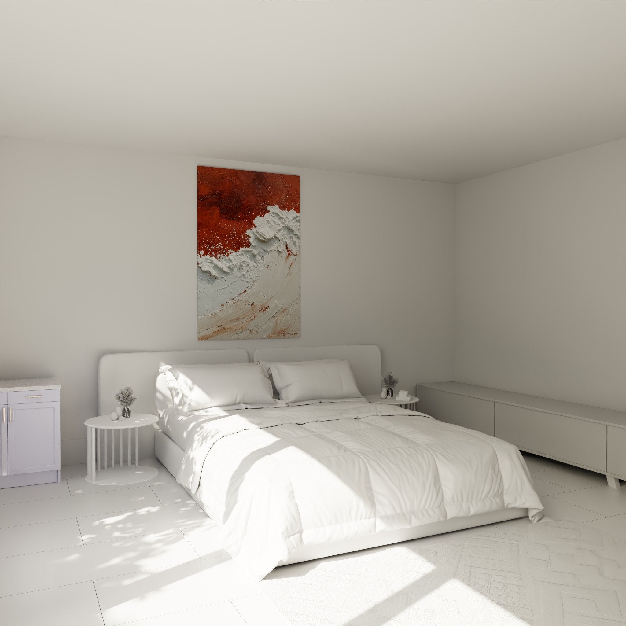 Tableau Abstrait Terre Blanc Matière - Feng shui Centre