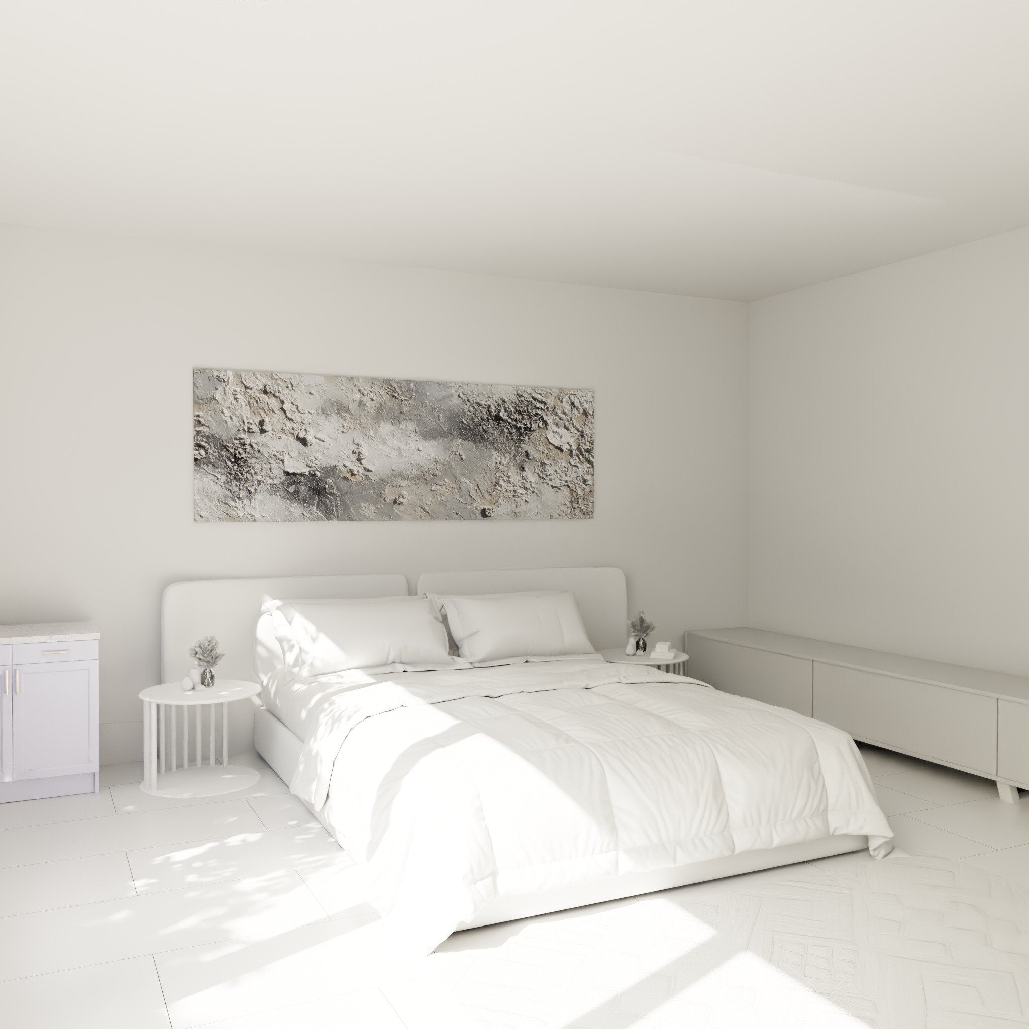 Decoration chambre moderne tableau abstrait gris texture rugueuse murale