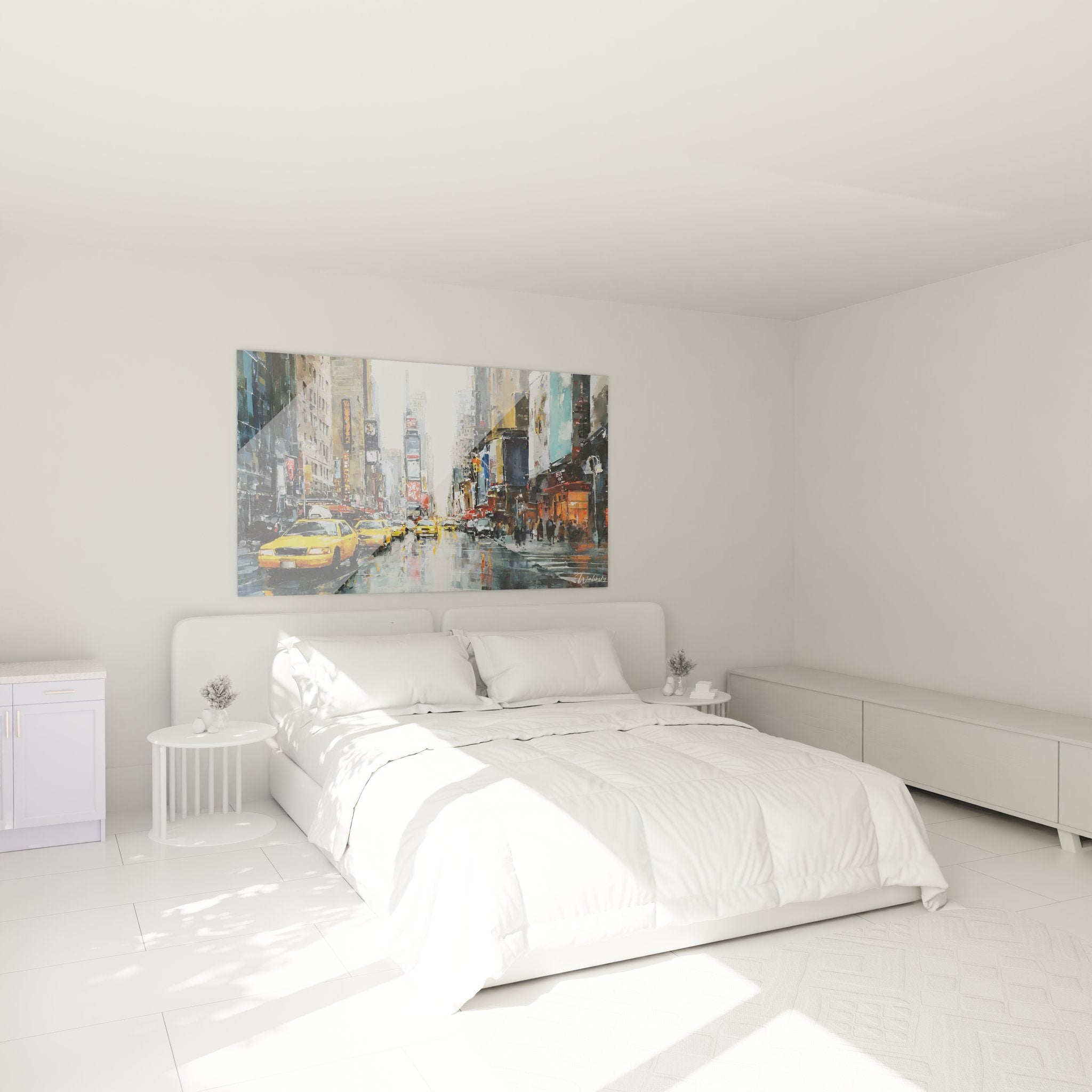 Décoration chambre avec tableau Times Square pluie - ambiance urbaine New York sur mur