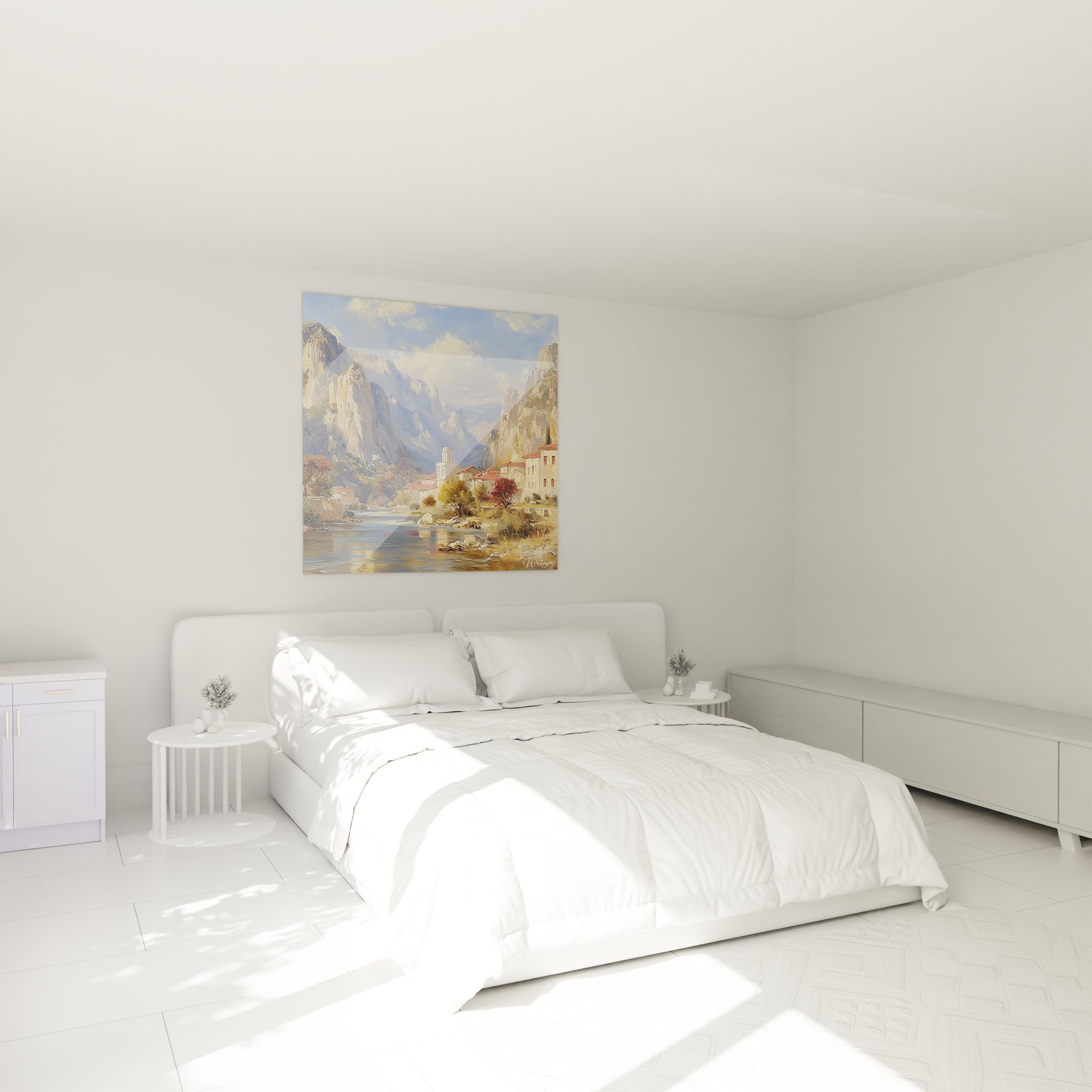 Décoration murale chambre avec tableau village montagnard dans gorges méditerranéennes