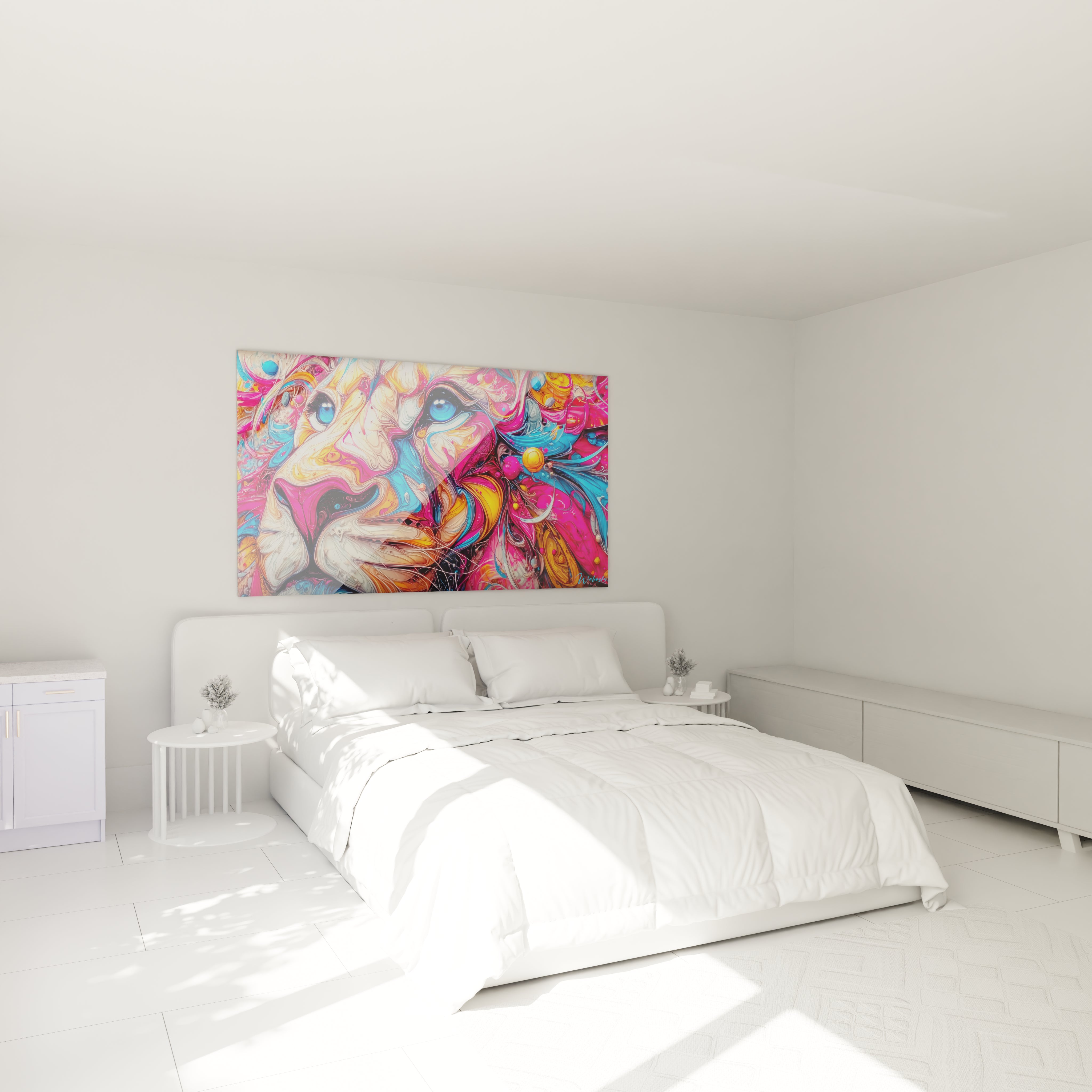 Décoration chambre avec tableau visage abstrait coloré ambiance moderne contemporaine