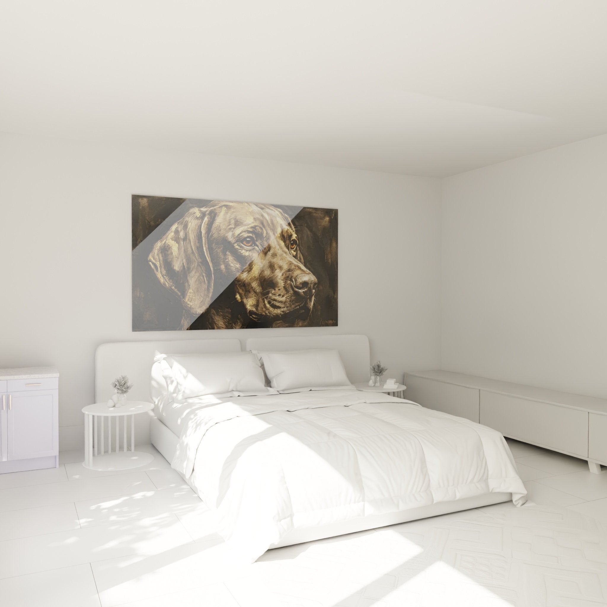 decoration chambre portrait vizsla brun dore tableau chien mural ambiance chaleureuse