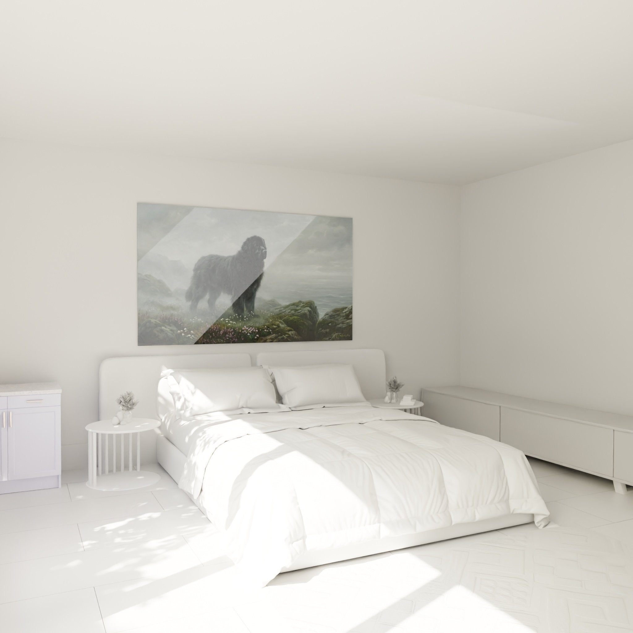 Decoration murale Terre Neuve sur falaise dans chambre ambiance maritime gris et vert apaisante