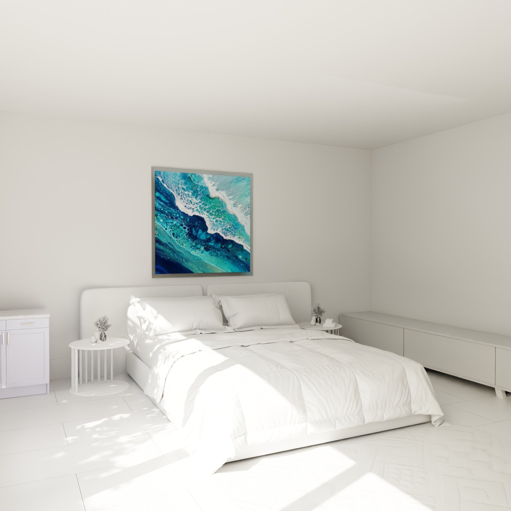 Bedroom wall art blue white waves calming feng shui north water atmosphere
