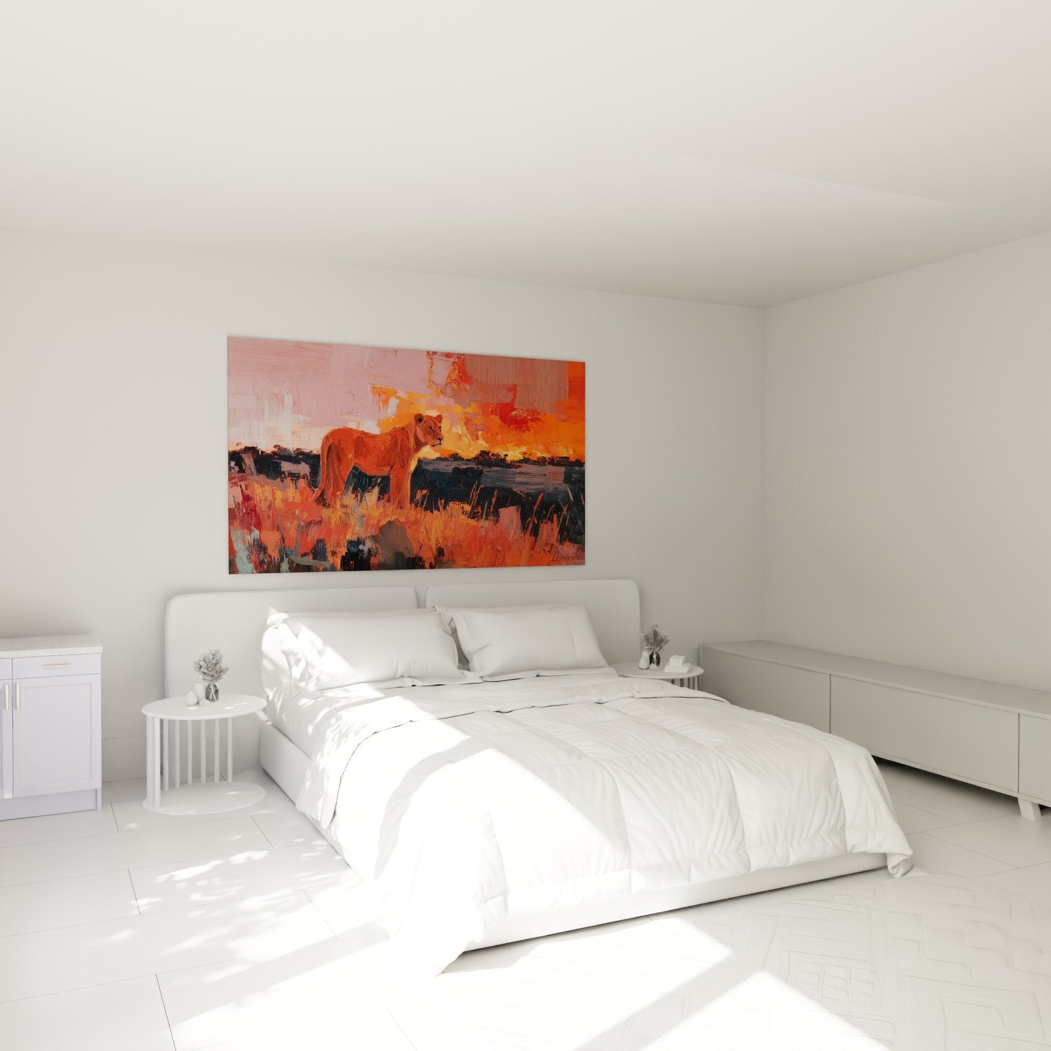 Wall decoration lion bedroom warm ambiance orange pink colors modern animal art