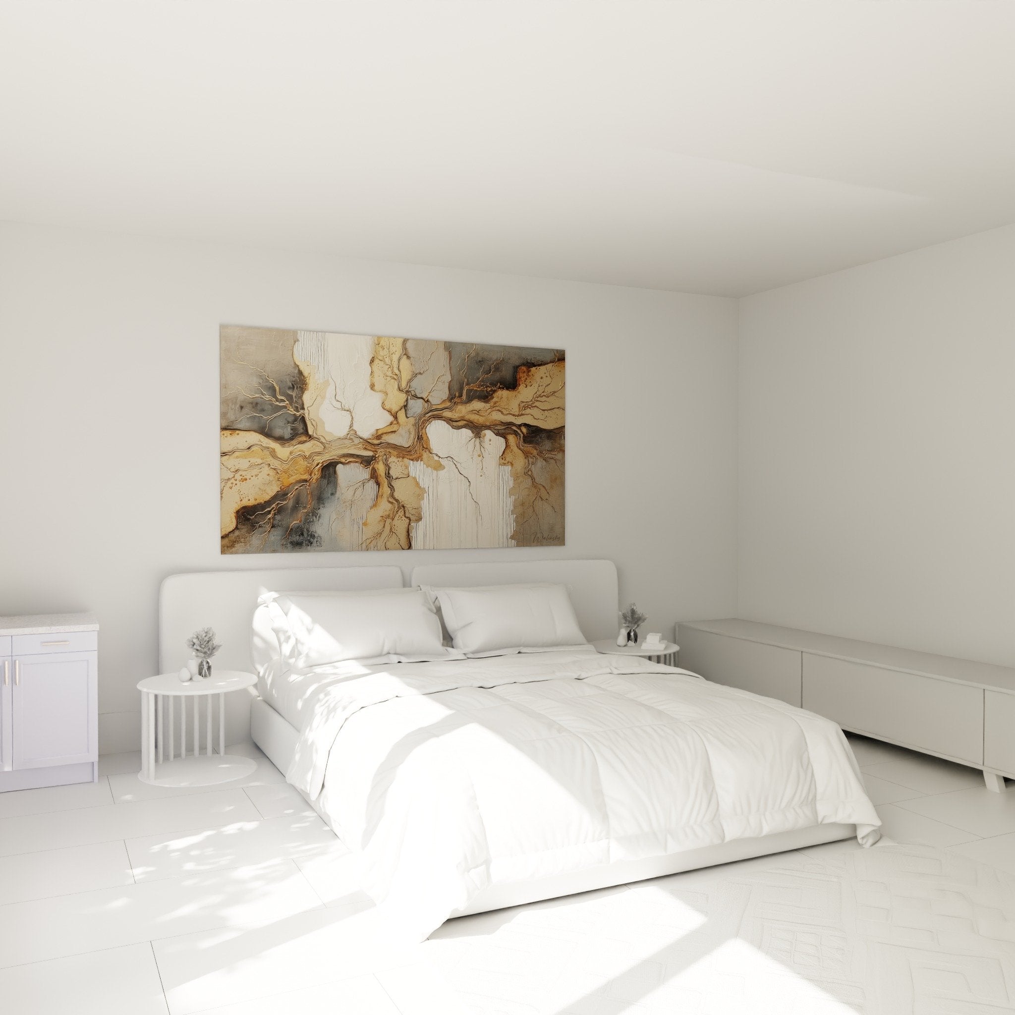 Abstract wall decor earth tones in modern bedroom zen feng shui northeast ambiance