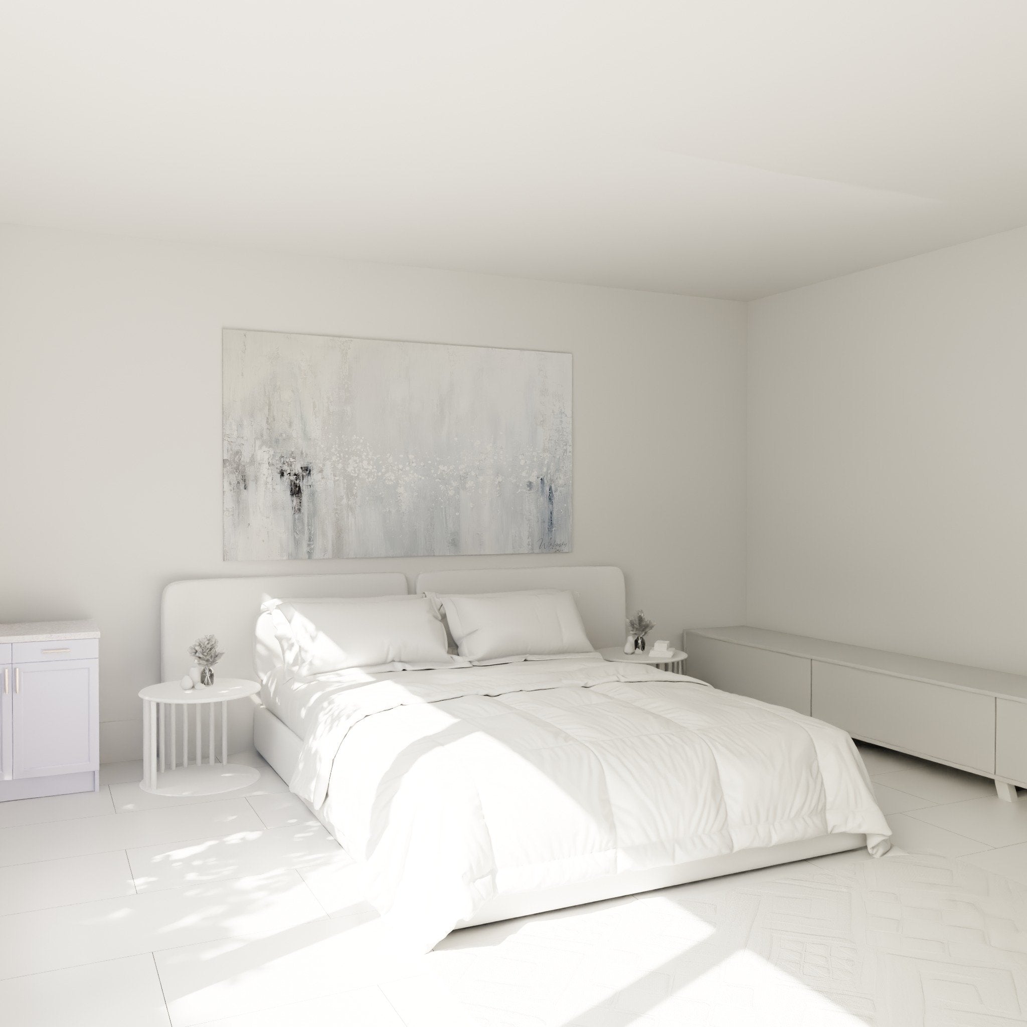 Decoration murale abstraite grise dans chambre moderne - Feng shui Nord-Ouest Metal