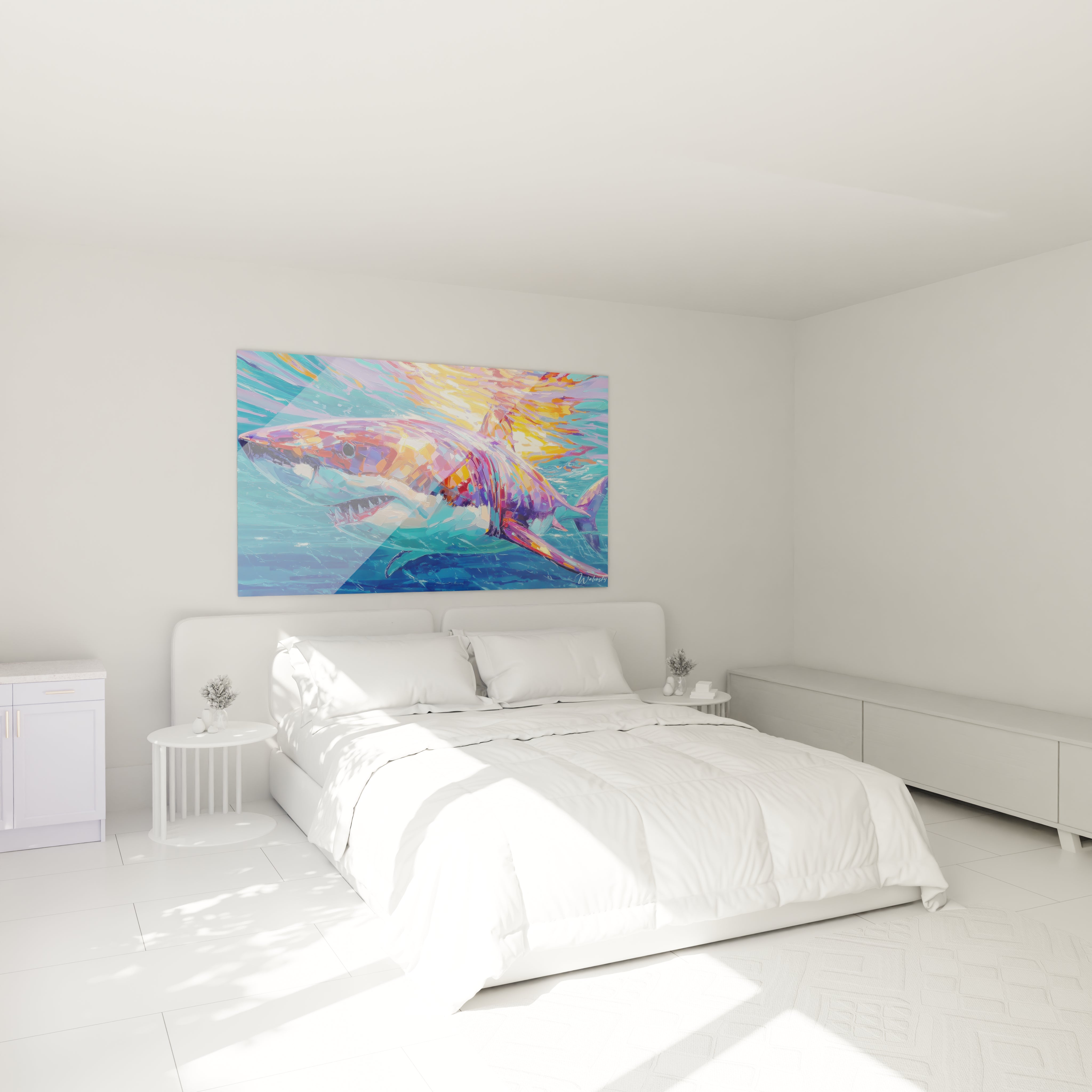 Décoration murale requin coloré dans chambre moderne art contemporain mégalodon