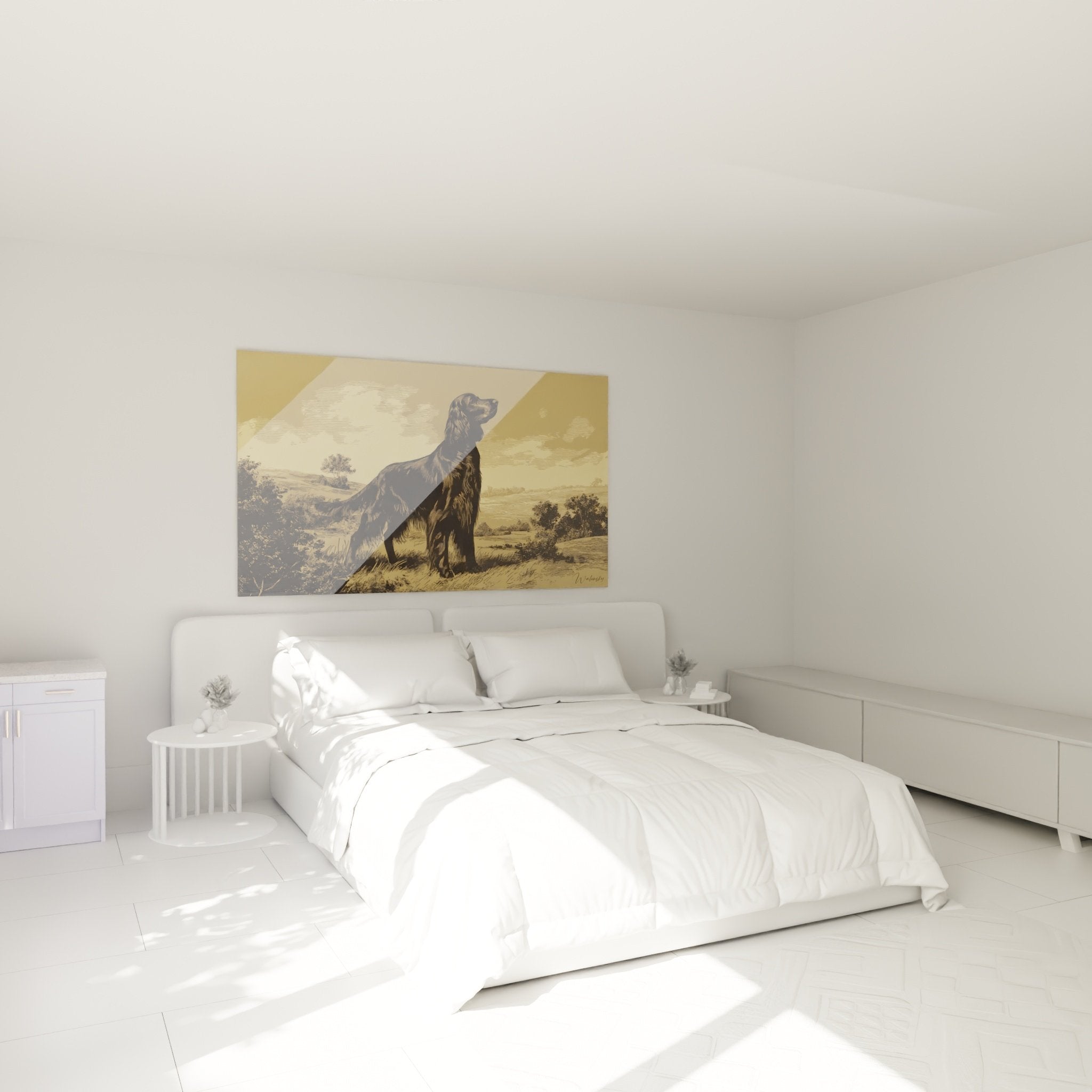 Decoration murale setter irlandais chambre style classique gravure beige brun ambiance chaleureuse