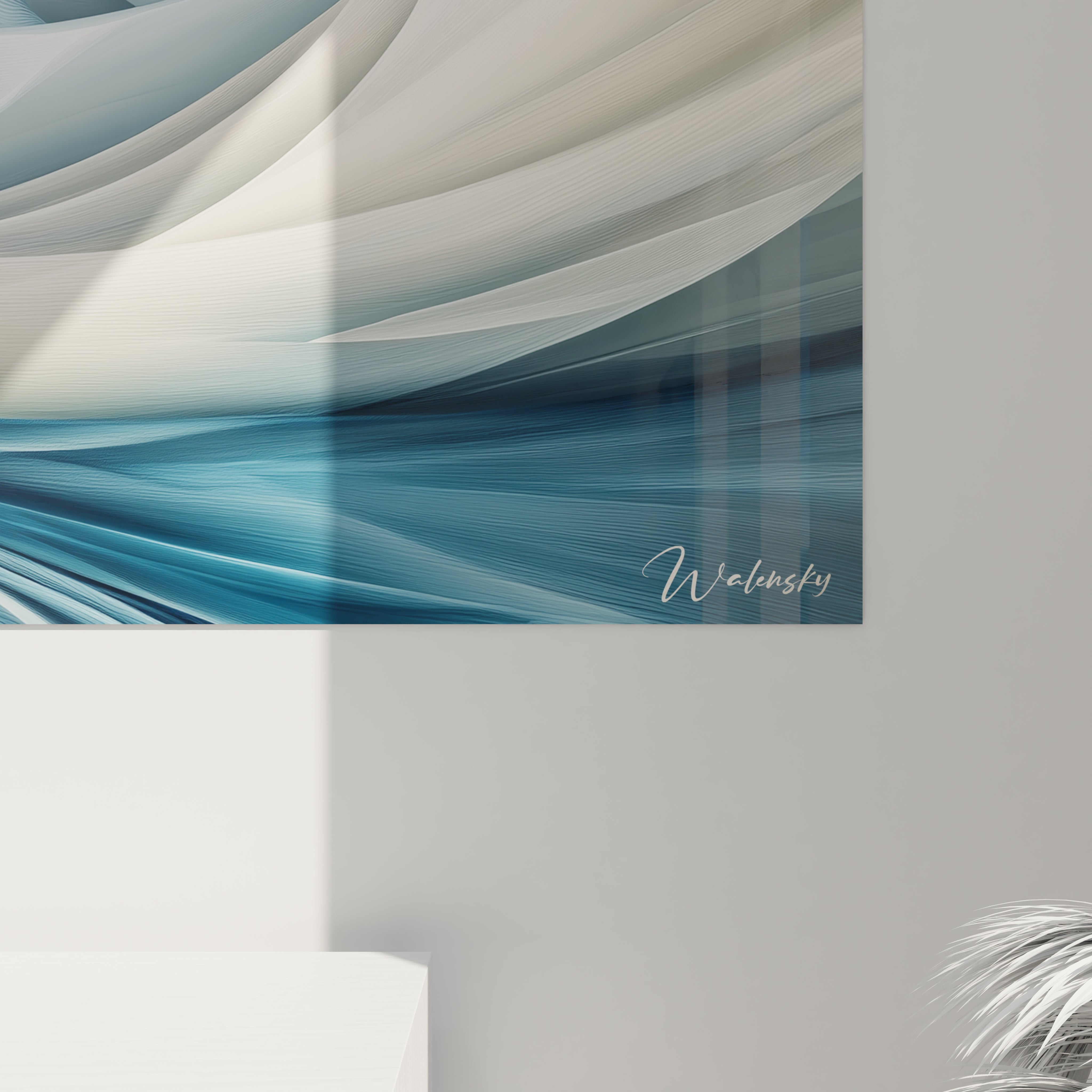 Tableau moderne abstrait de Walensky avec des nuances de bleu et un design fluide