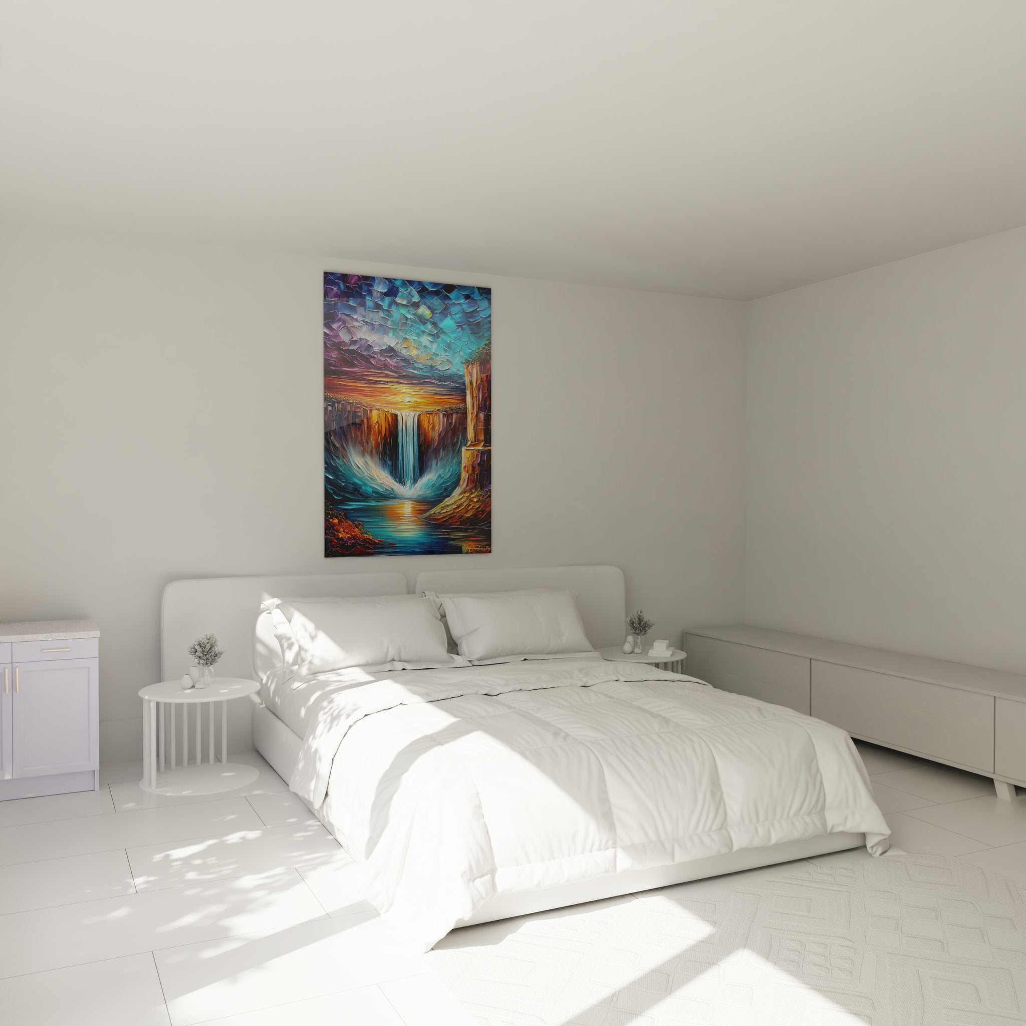 Décoration murale cascade fantasy dans chambre moderne avec chute d'eau spectaculaire