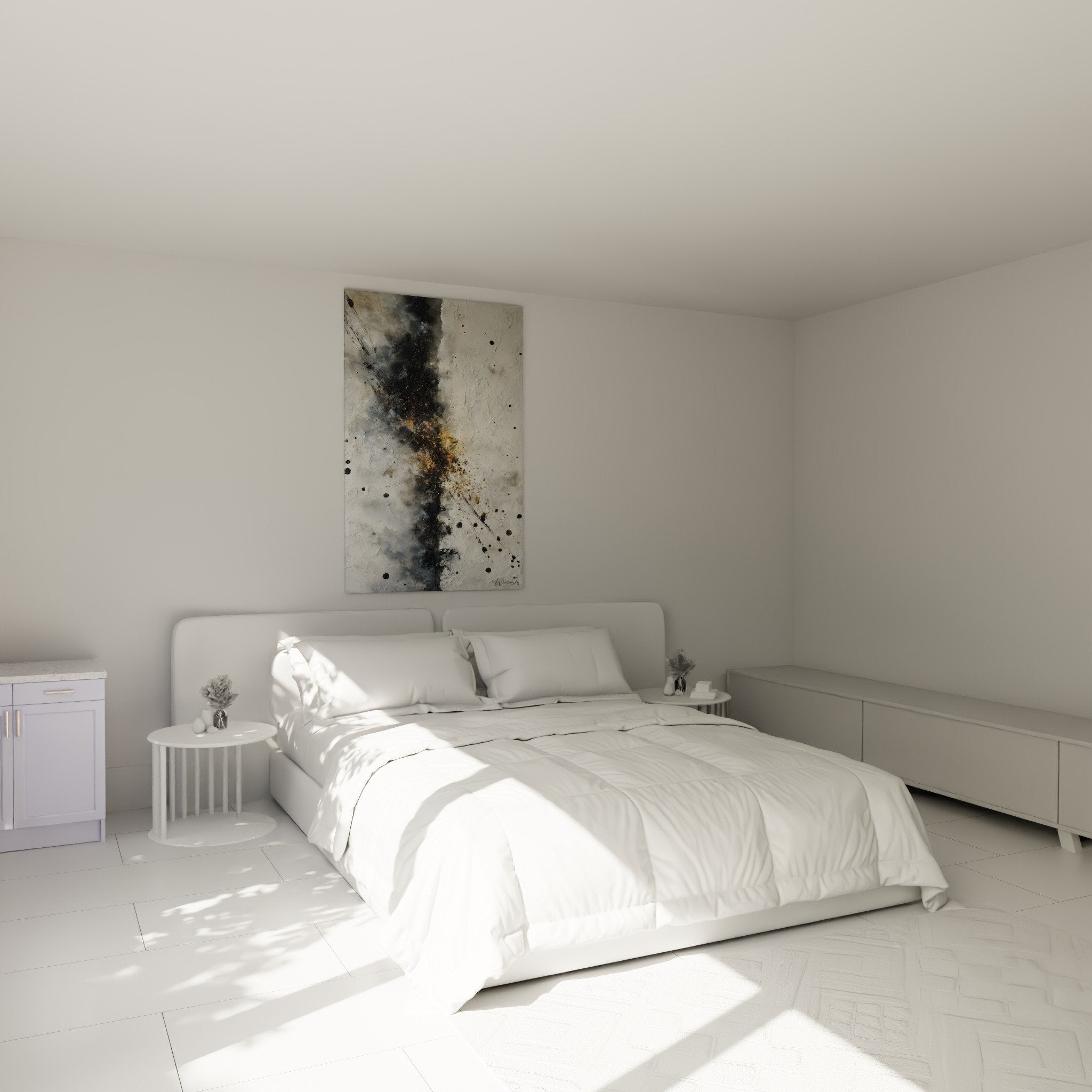 Decoration murale abstraite gris dore chambre ambiance contemporaine feng shui nordouest metal
