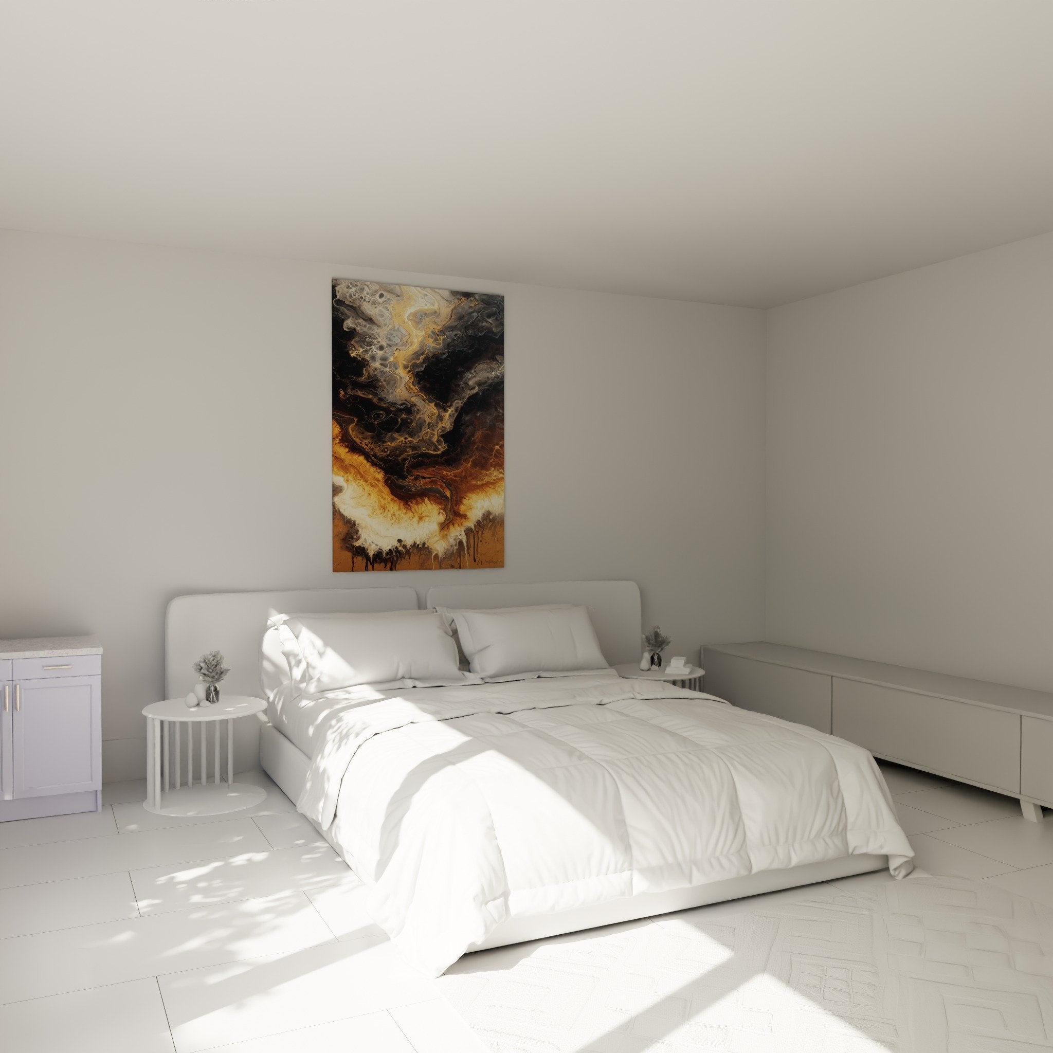 Décoration murale abstrait or noir chambre parentale style Feng shui Centre Terre