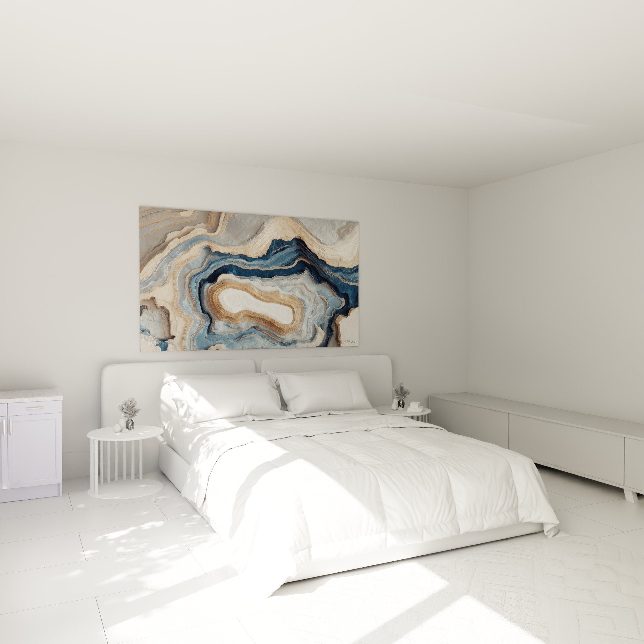 schlafzimmer-dekoration-gemälde-blaue-achat-marmor-abstrakt-zen-beruhigende-atmosphäre