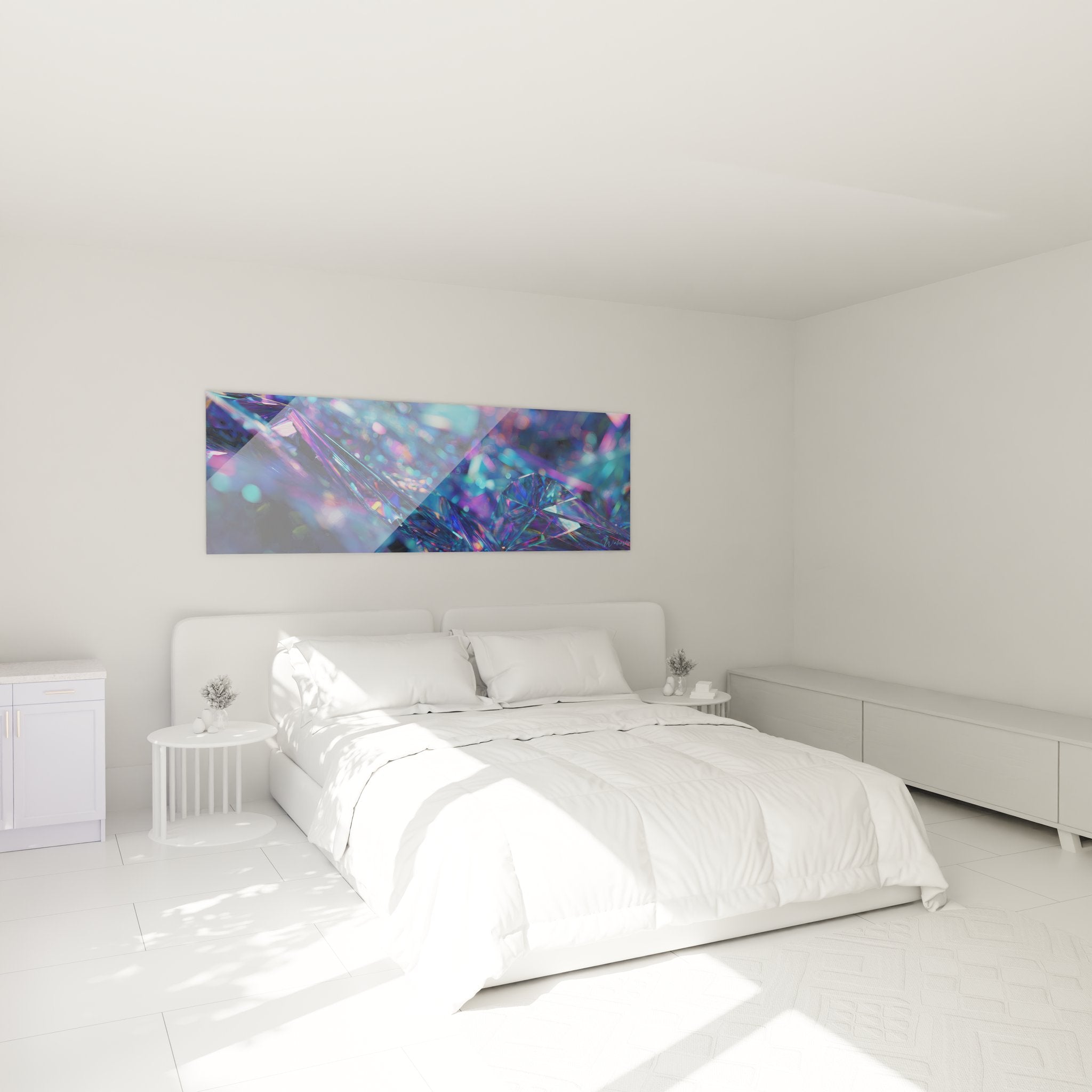 Décoration chambre avec tableau cristaux prismatiques - ambiance futuriste abstraite moderne