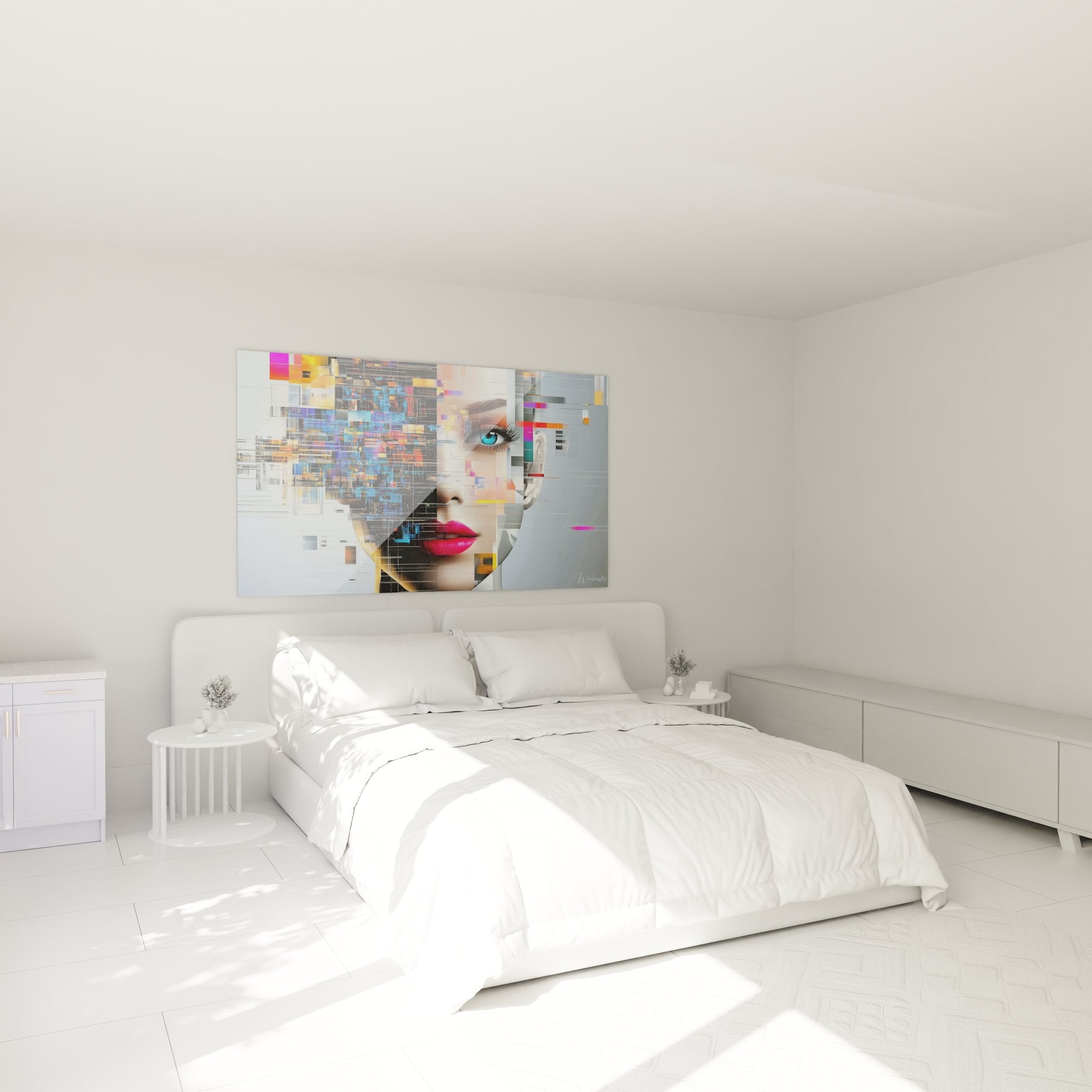Décoration chambre tableau femme digitale fragmentée ambiance moderne art contemporain