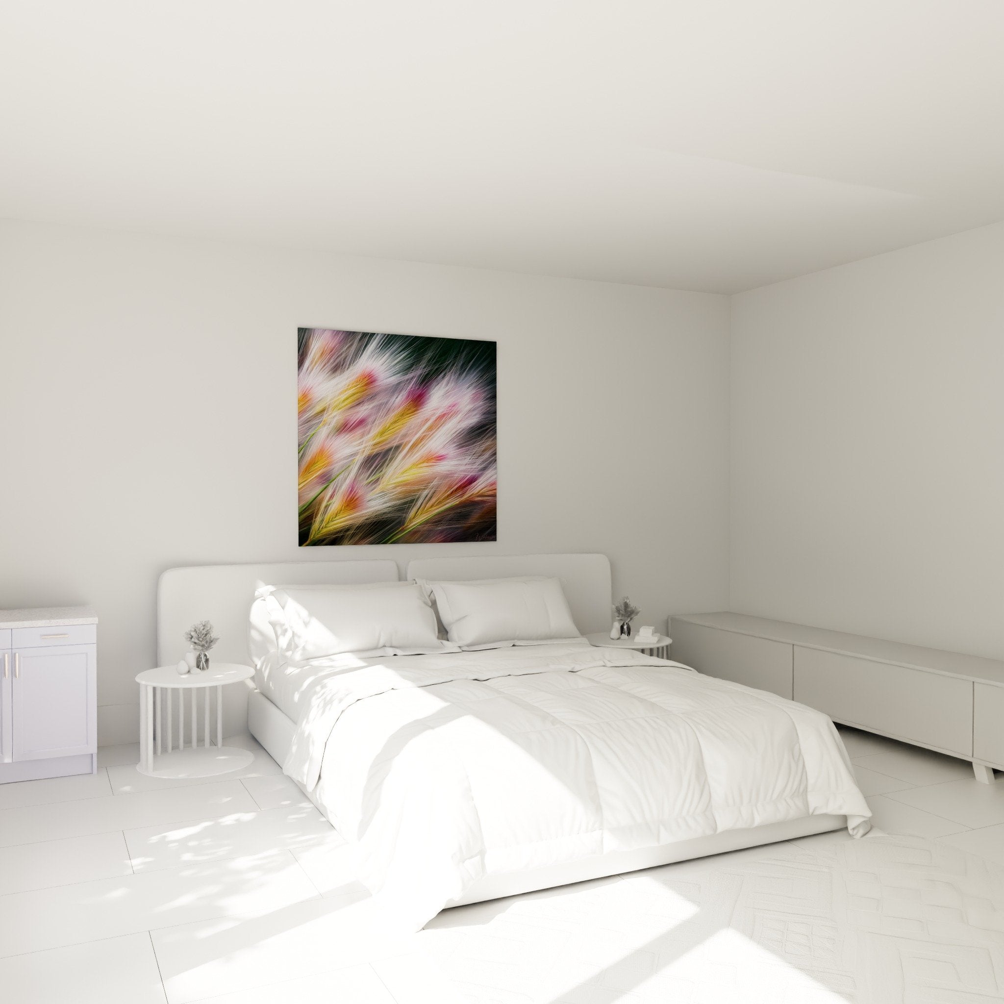 Décoration murale chambre graminées épis dorés flou artistique ambiance douce nature moderne