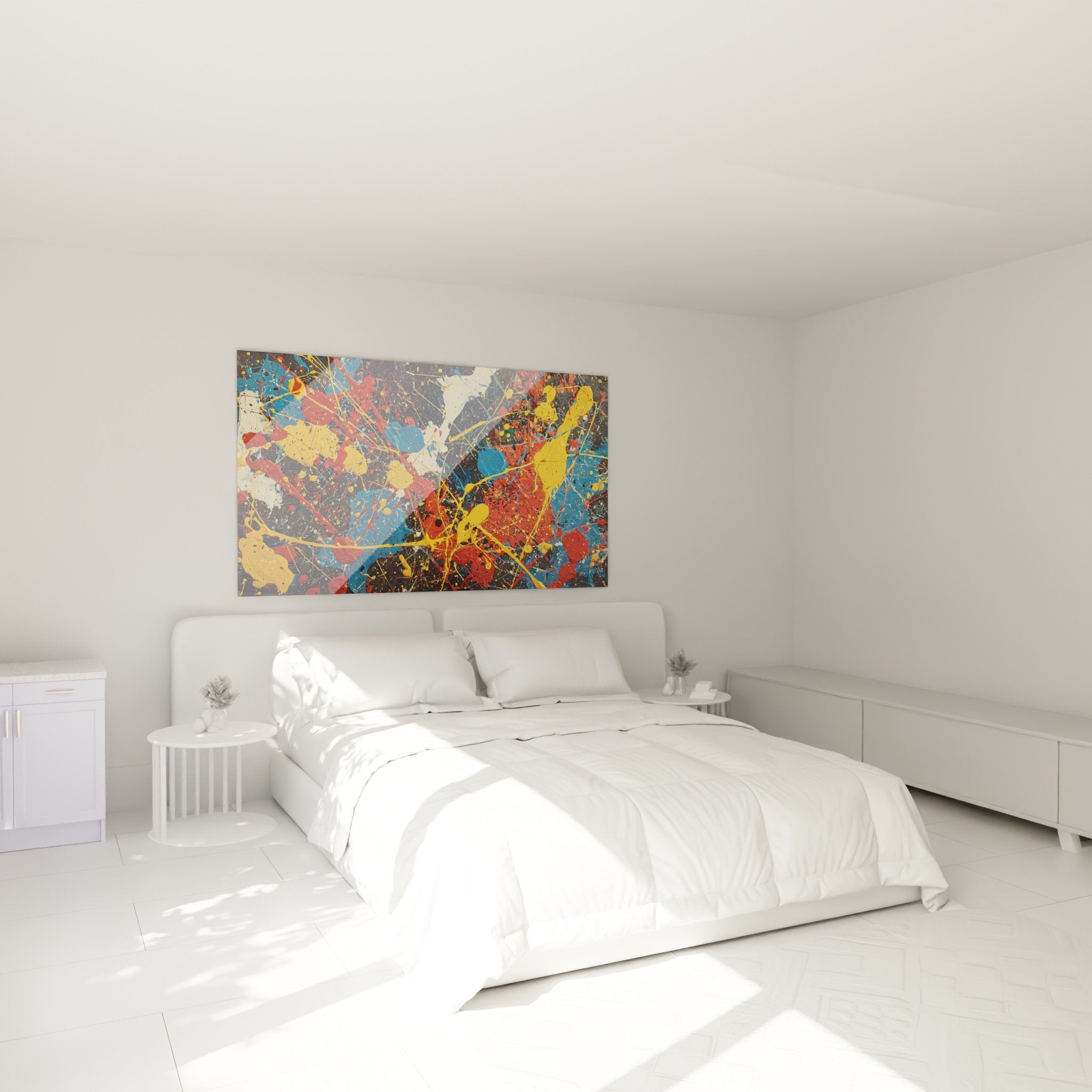 abstract wall decoration bedroom vibrant colors paint splashes modern contemporary art