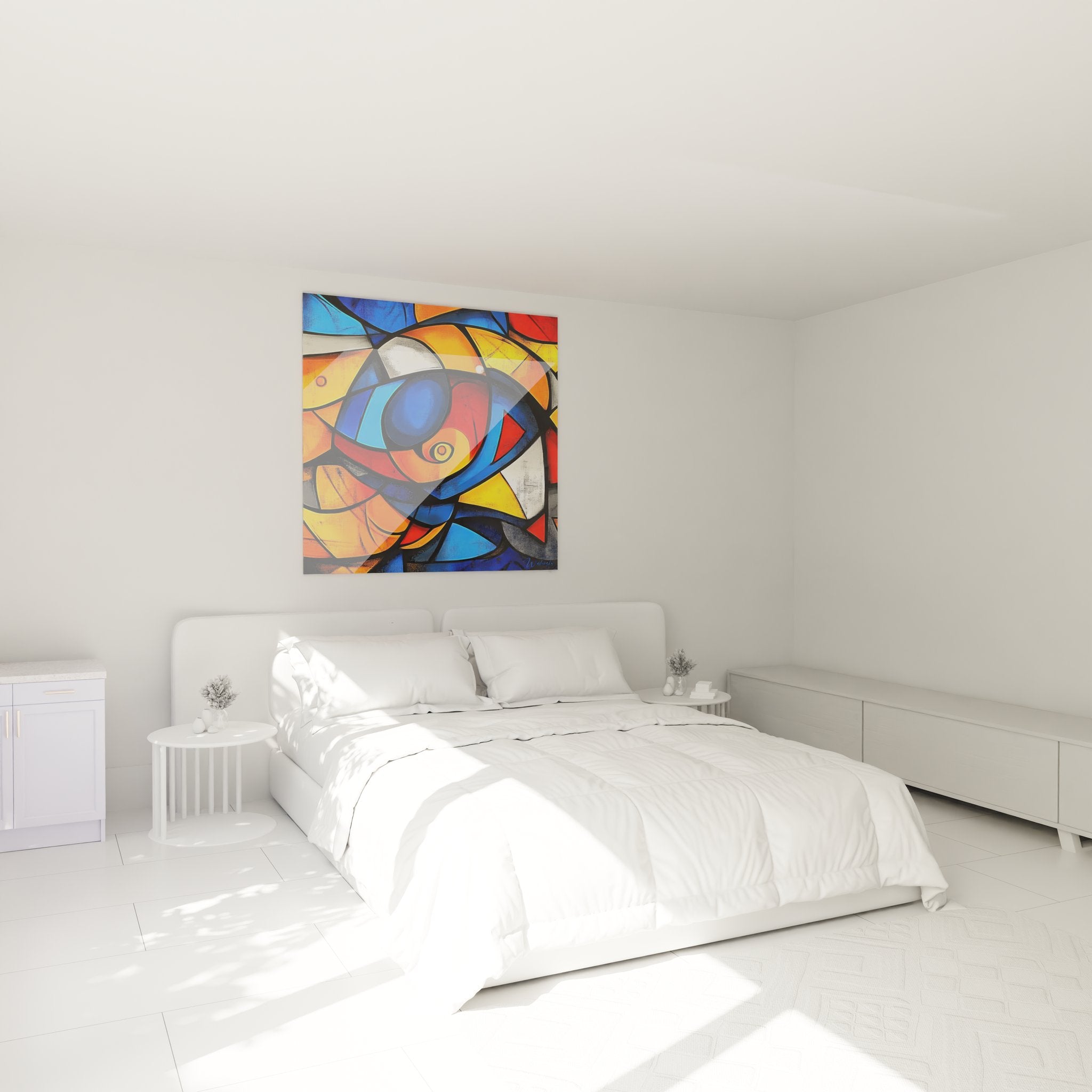 Décoration chambre avec tableau poisson stylisé géométrique abstrait moderne