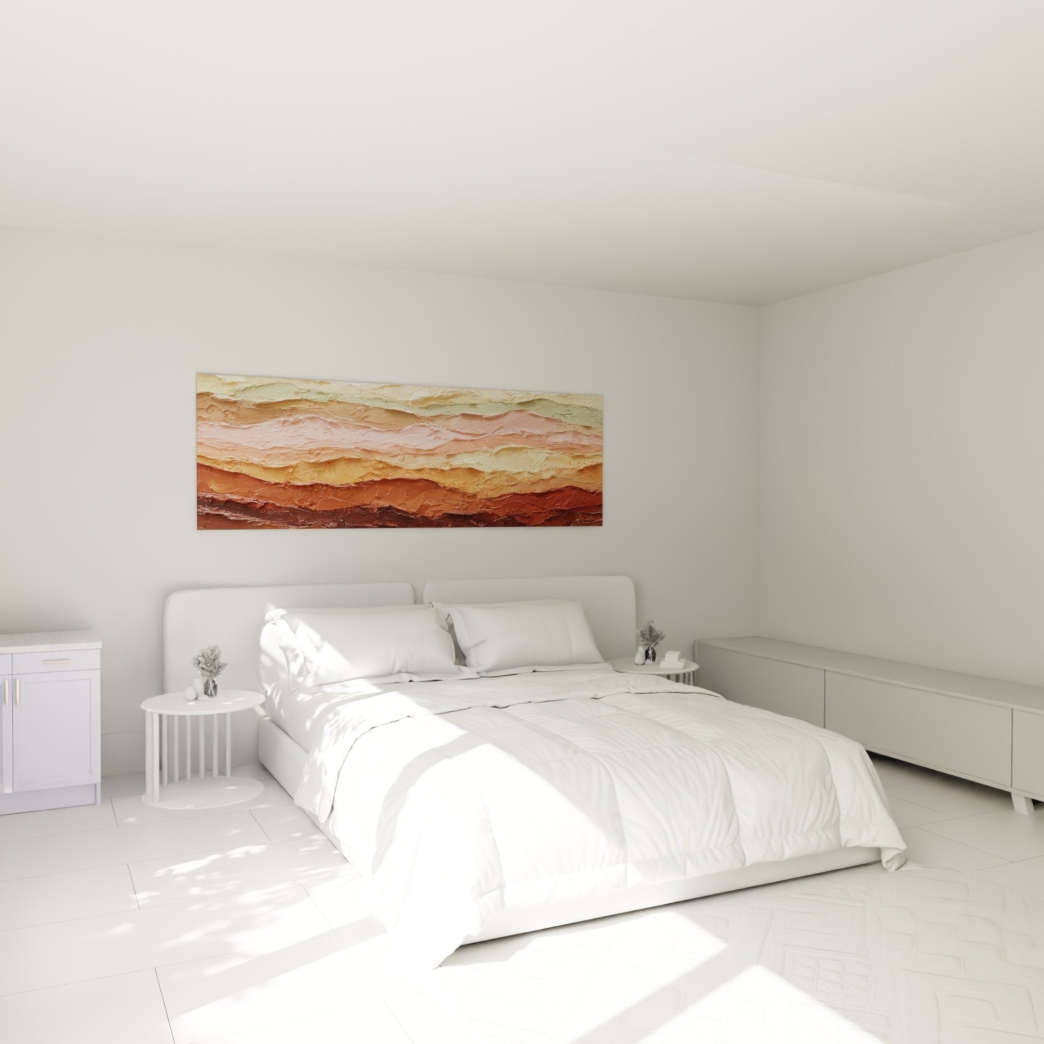 Decoration murale strates terre chambre feng shui couleurs chaudes ocre terracotta ambiance