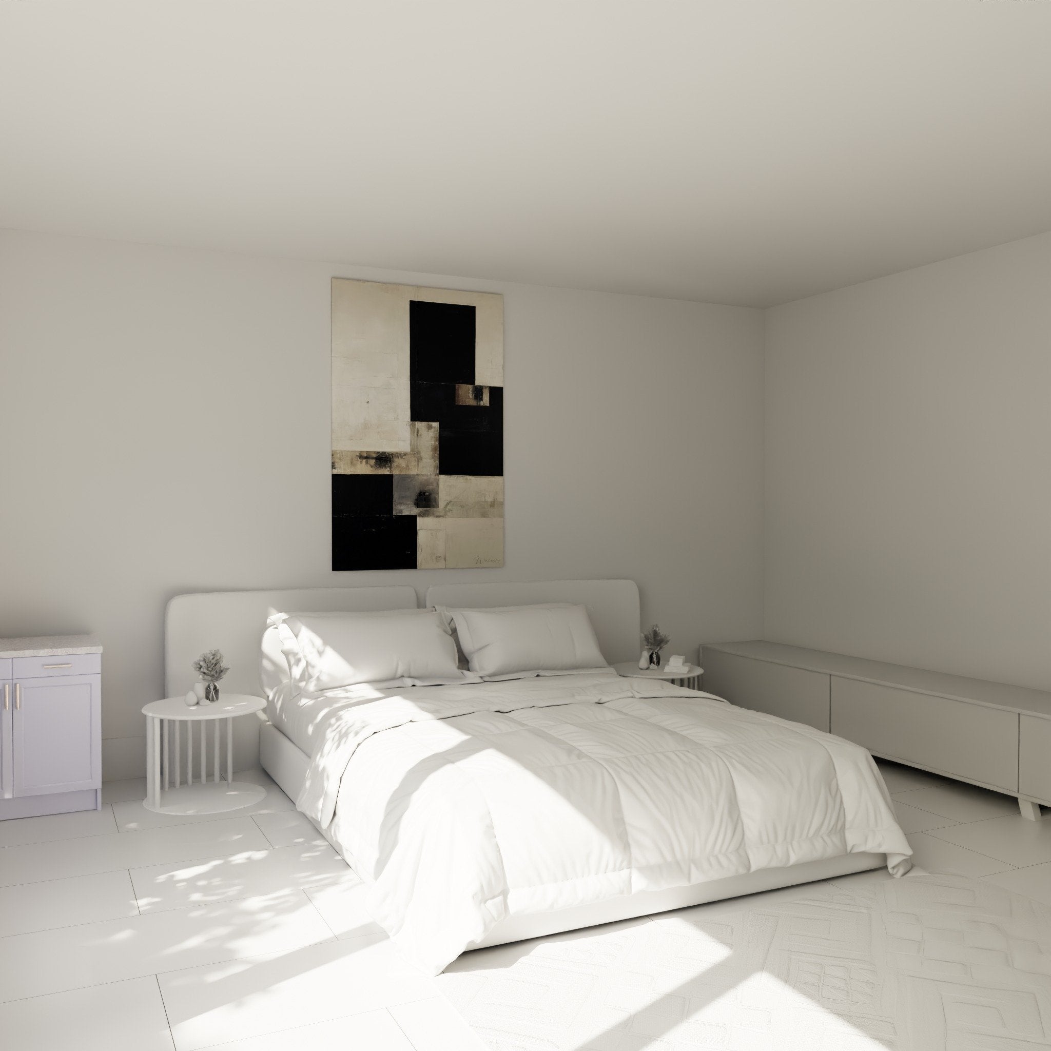 Wall decoration bedroom abstract black beige geometric feng shui soothing modern artwork