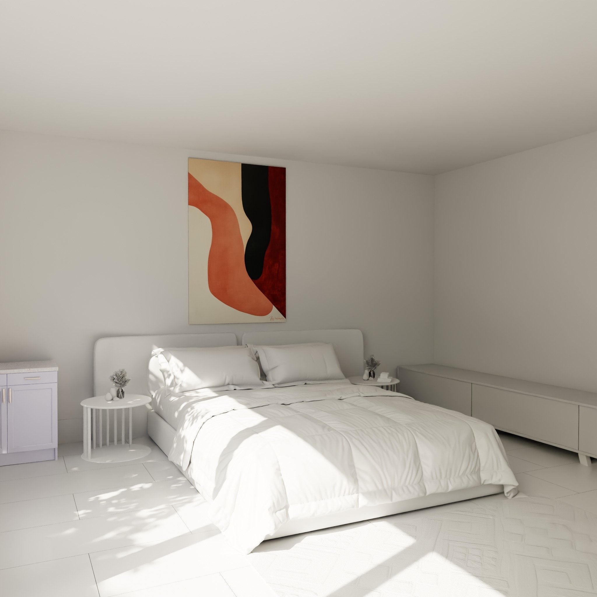 Decoration murale chambre tableau abstrait terracotta noir ambiance zen feng shui sud-ouest terre equilibre energetique