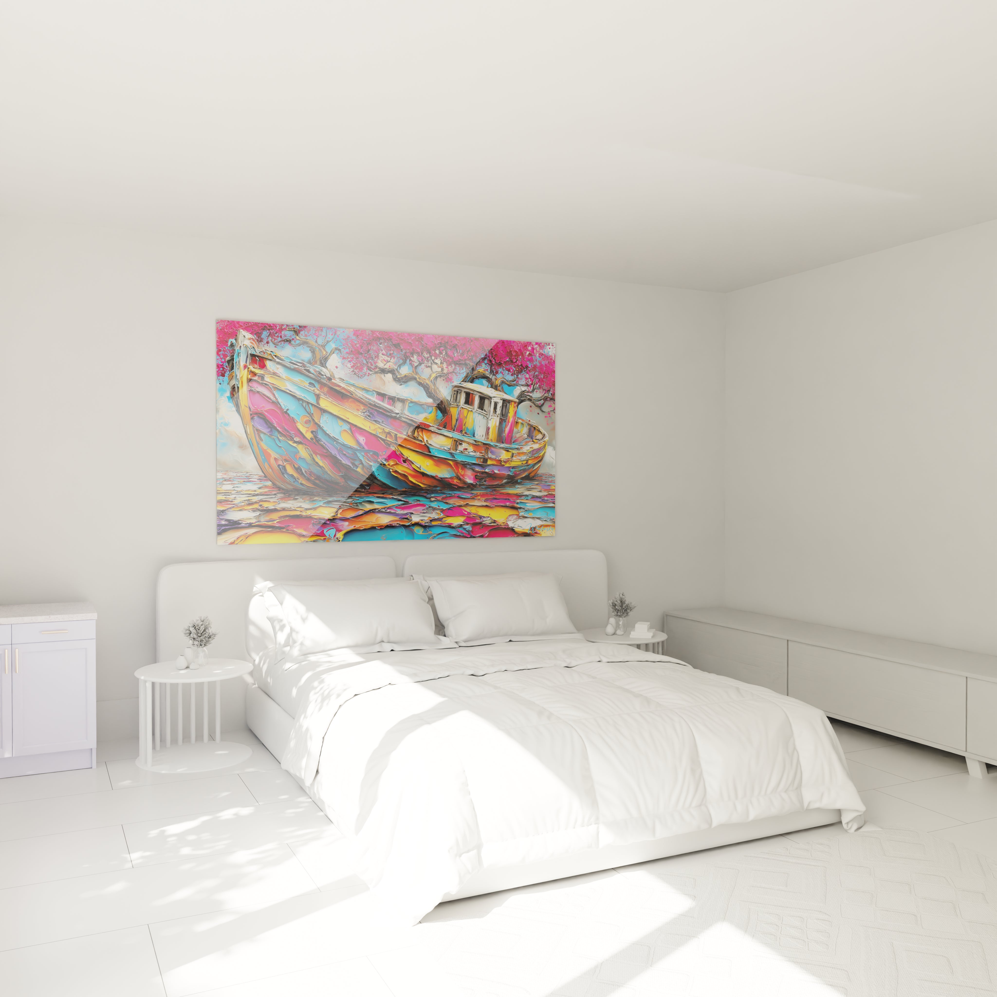 Décoration chambre tableau bateau épave coloré ambiance artistique moderne couleurs vibrantes