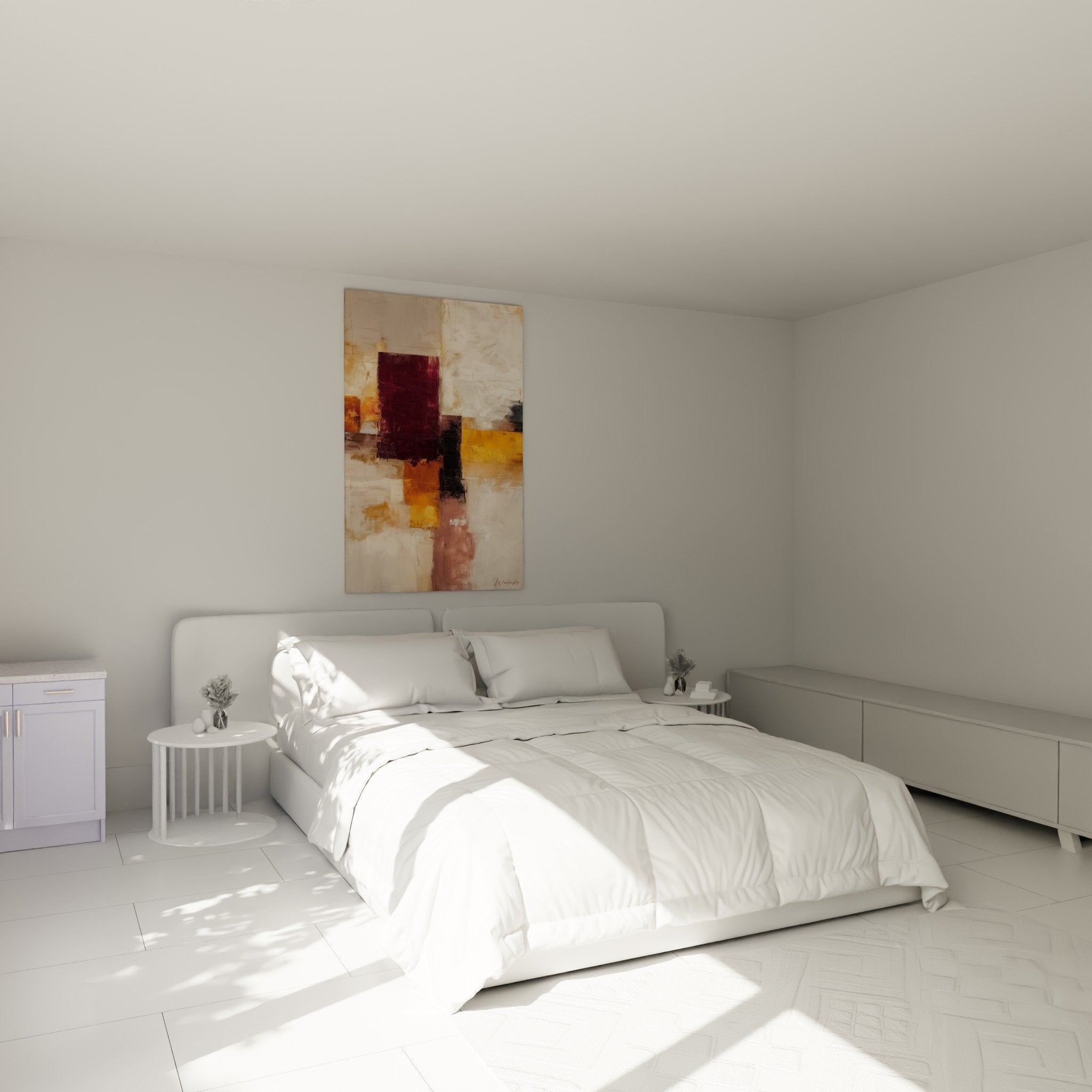 Schlafzimmer-Dekoration abstraktes Gemälde Bordeaux Orange Feng Shui Süd Feuer zeitgenössische warme Atmosphäre