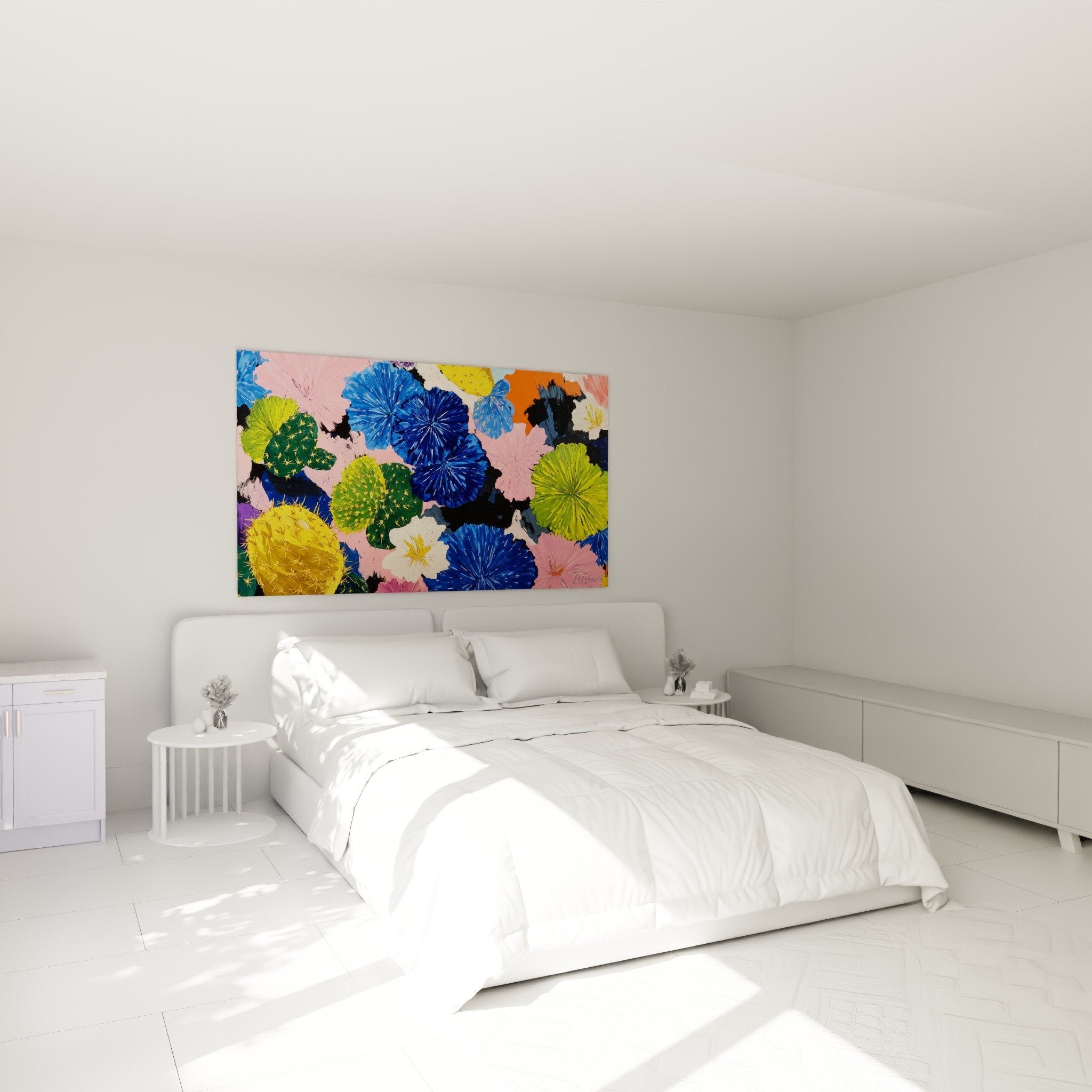 Kubistisches Blumengemälde Kaktus Hibiskus Schlafzimmer moderne farbenfrohe Wanddekoration