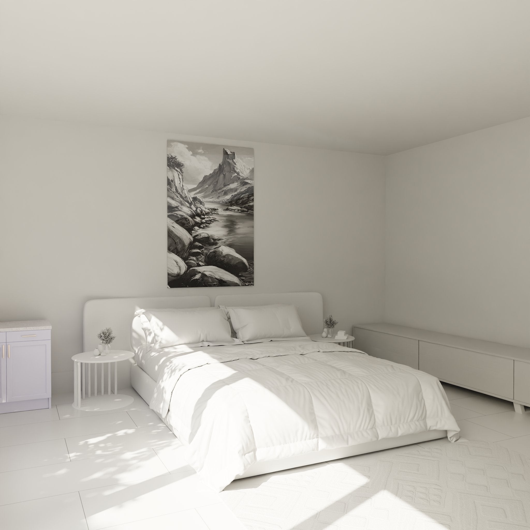 Décoration murale chambre tableau lac montagne fjord style nordique ambiance zen
