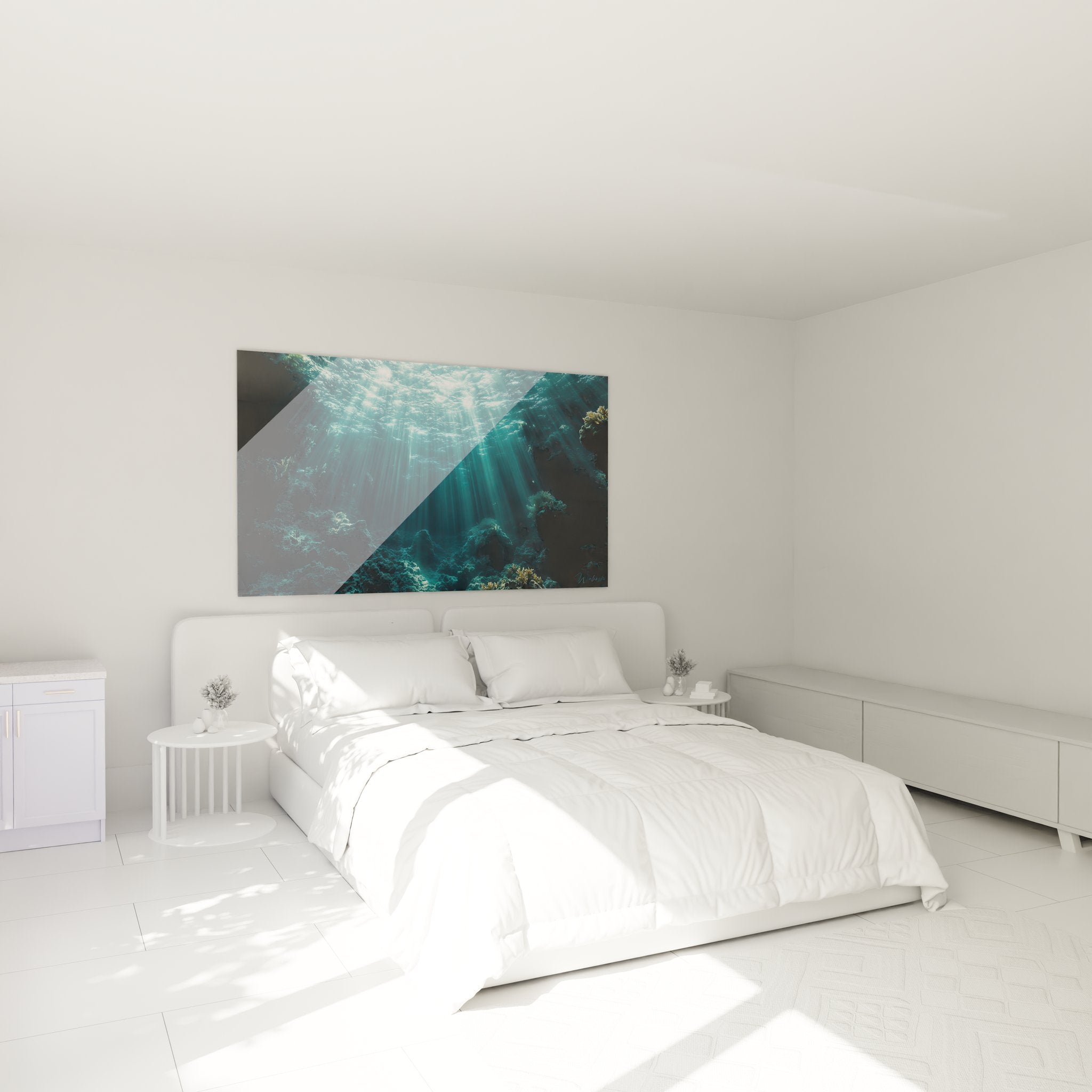 Décoration chambre tableau fonds marins rayons lumineux sous-marins ambiance apaisante