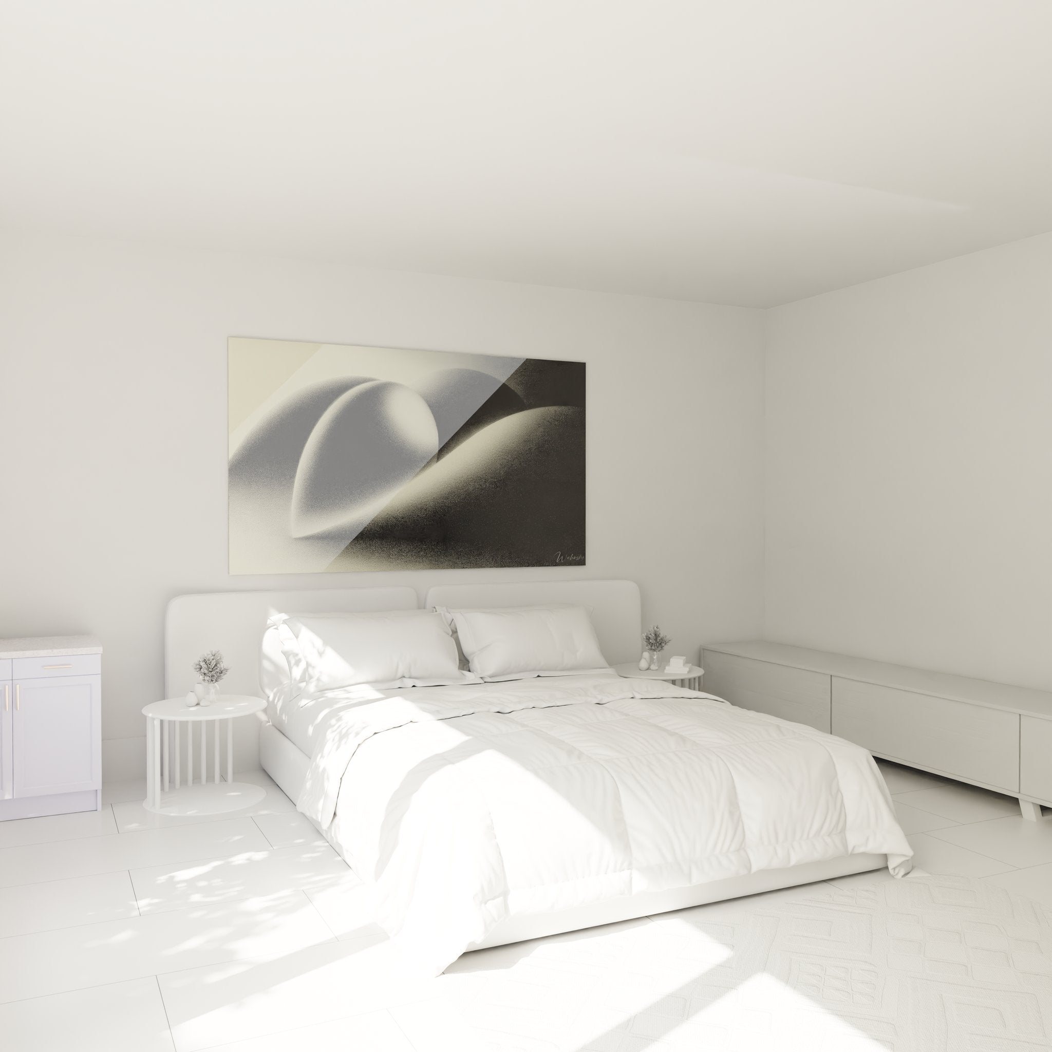 Décoration chambre tableau formes fluides abstraites ambiance moderne épurée