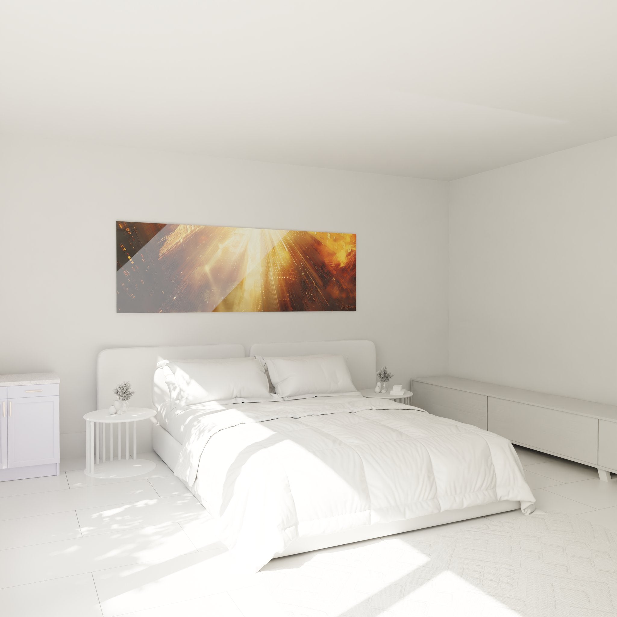 Décoration chambre tableau New York gratte-ciel dorés art urbain contemporain mural