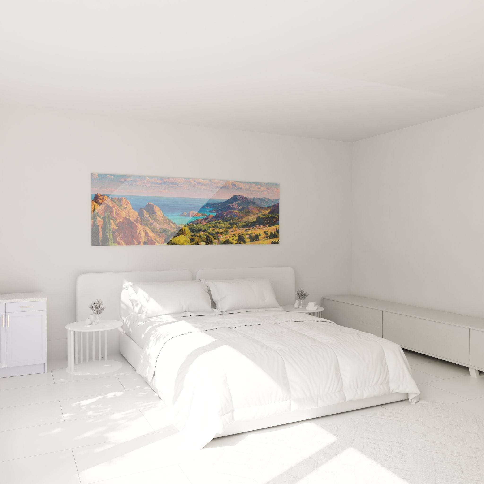 Décoration chambre tableau côte méditerranéenne panoramique avec paysage maritime et mer turquoise