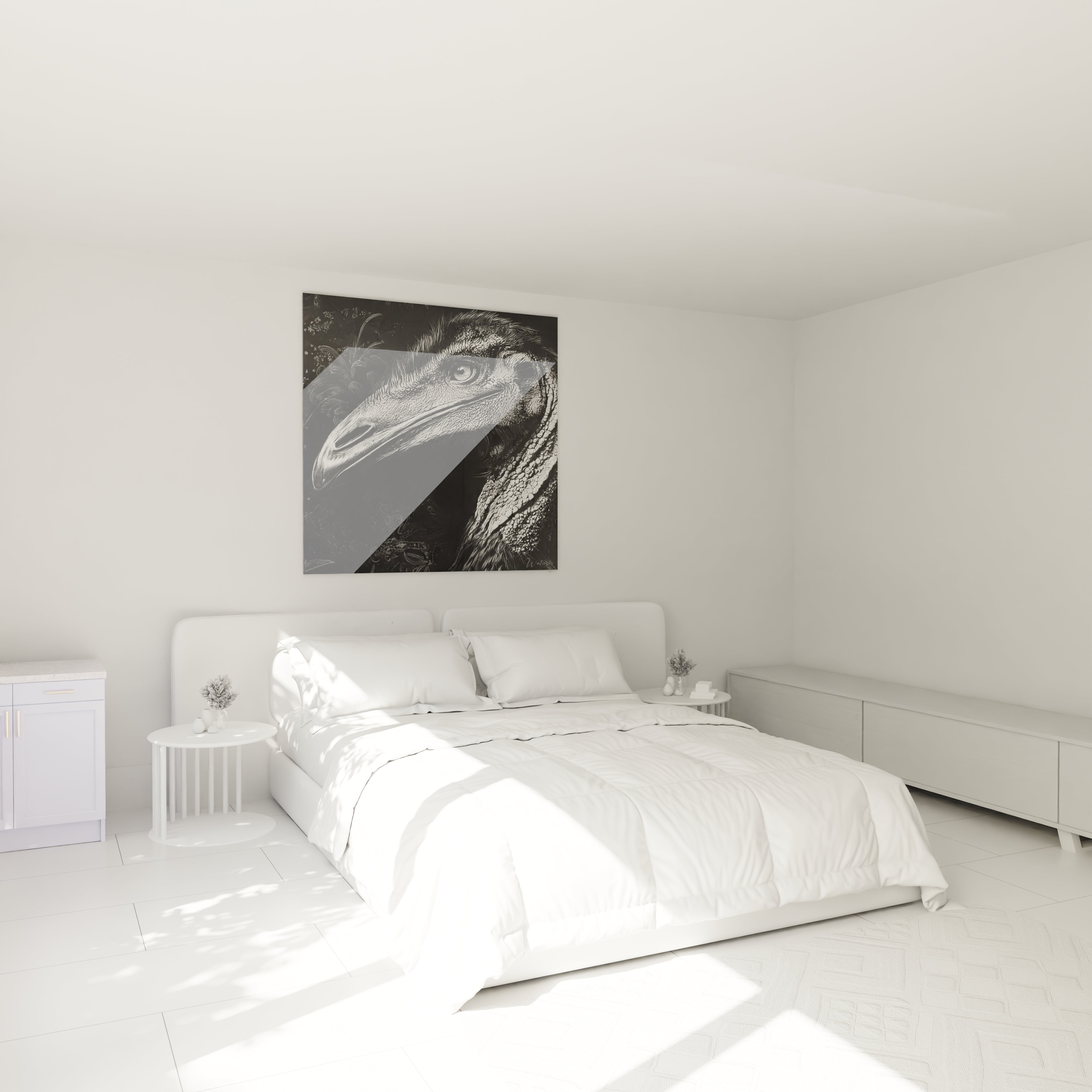 Décoration murale chambre tableau oiseau préhistorique noir blanc ambiance moderne élégante