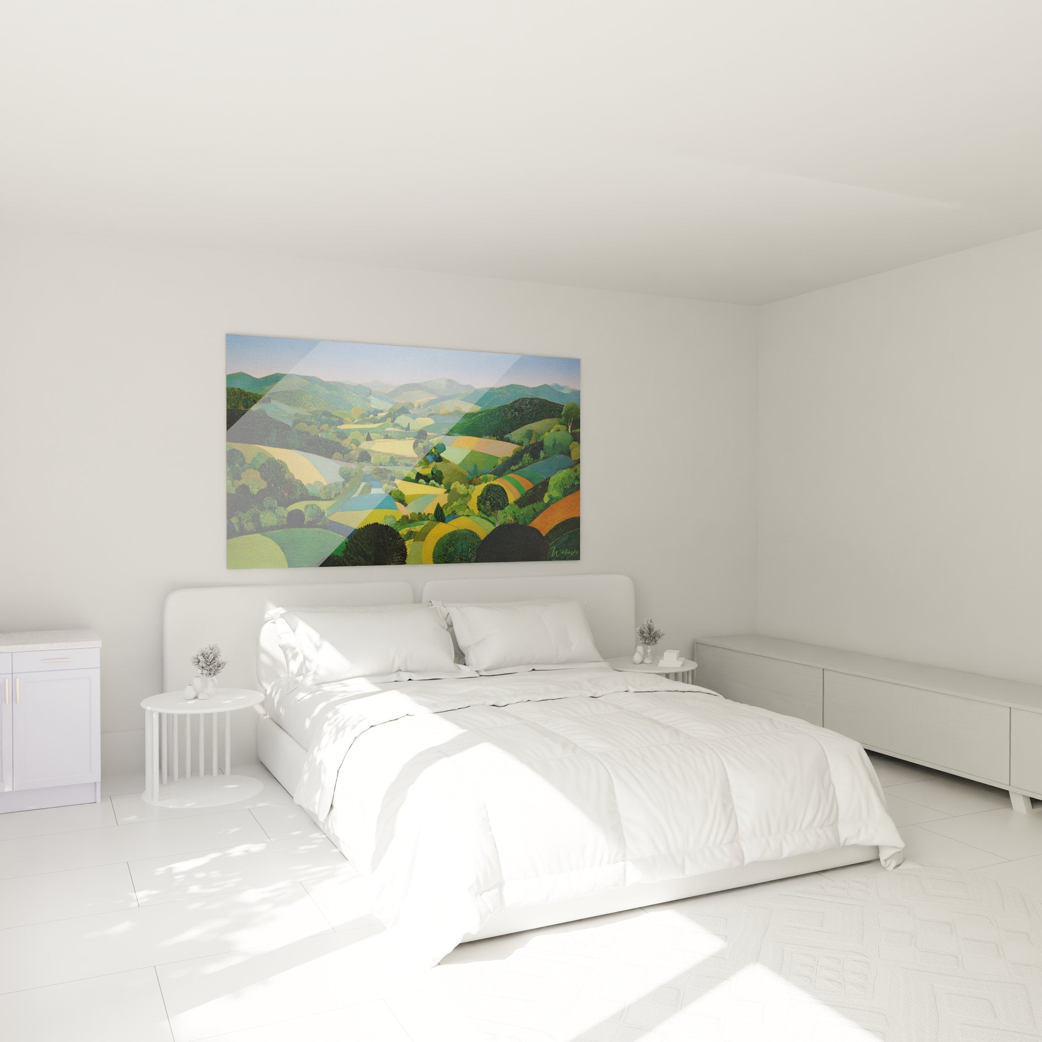 Décoration chambre tableau paysage campagne vallée verdoyante ambiance naturelle apaisante