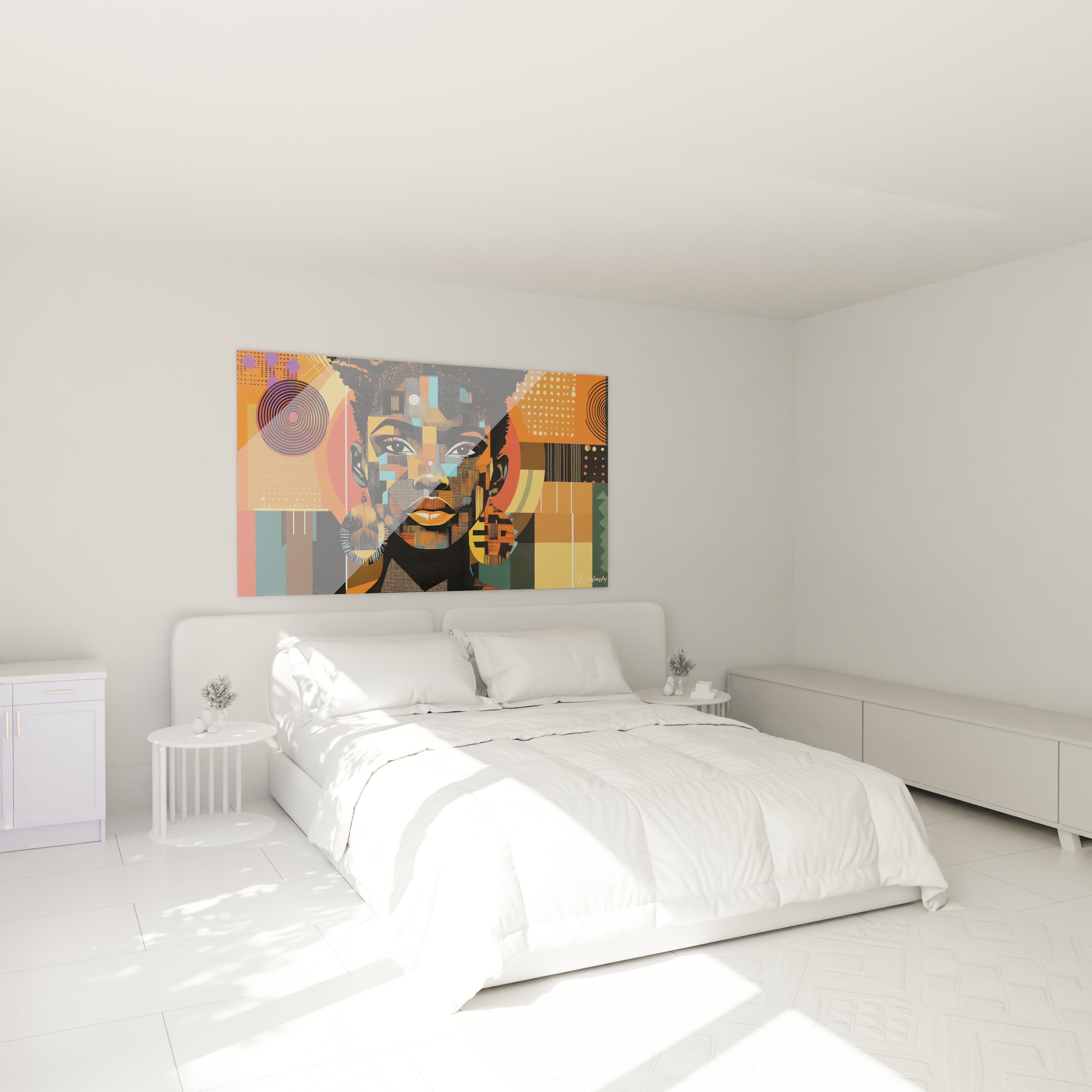 Tableau africain mural Walensky avec dessin d'animaux dans une chambre moderne et lumineuse
