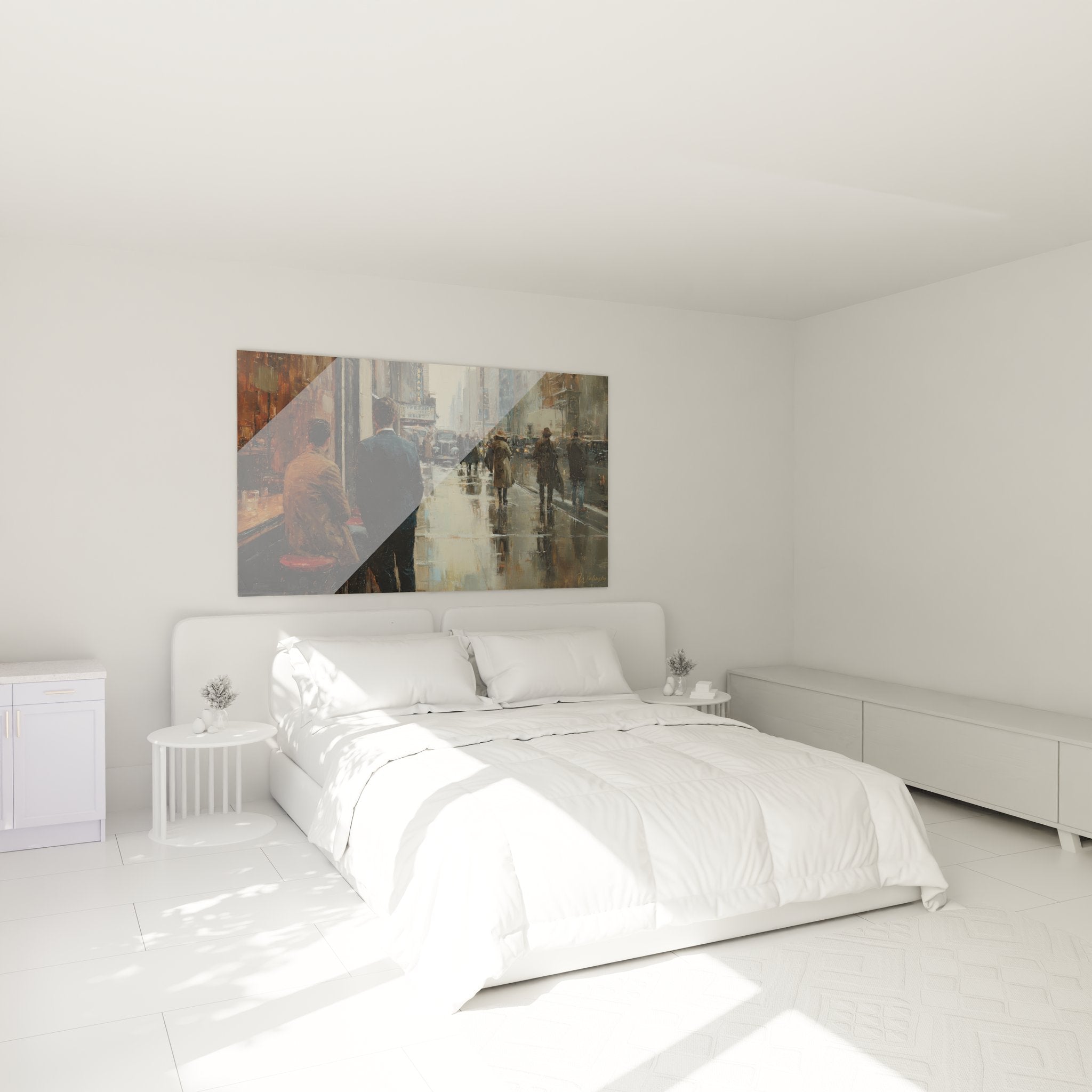 Décoration chambre avec tableau urbain New York représentant une rue pluvieuse aux reflets saisissants