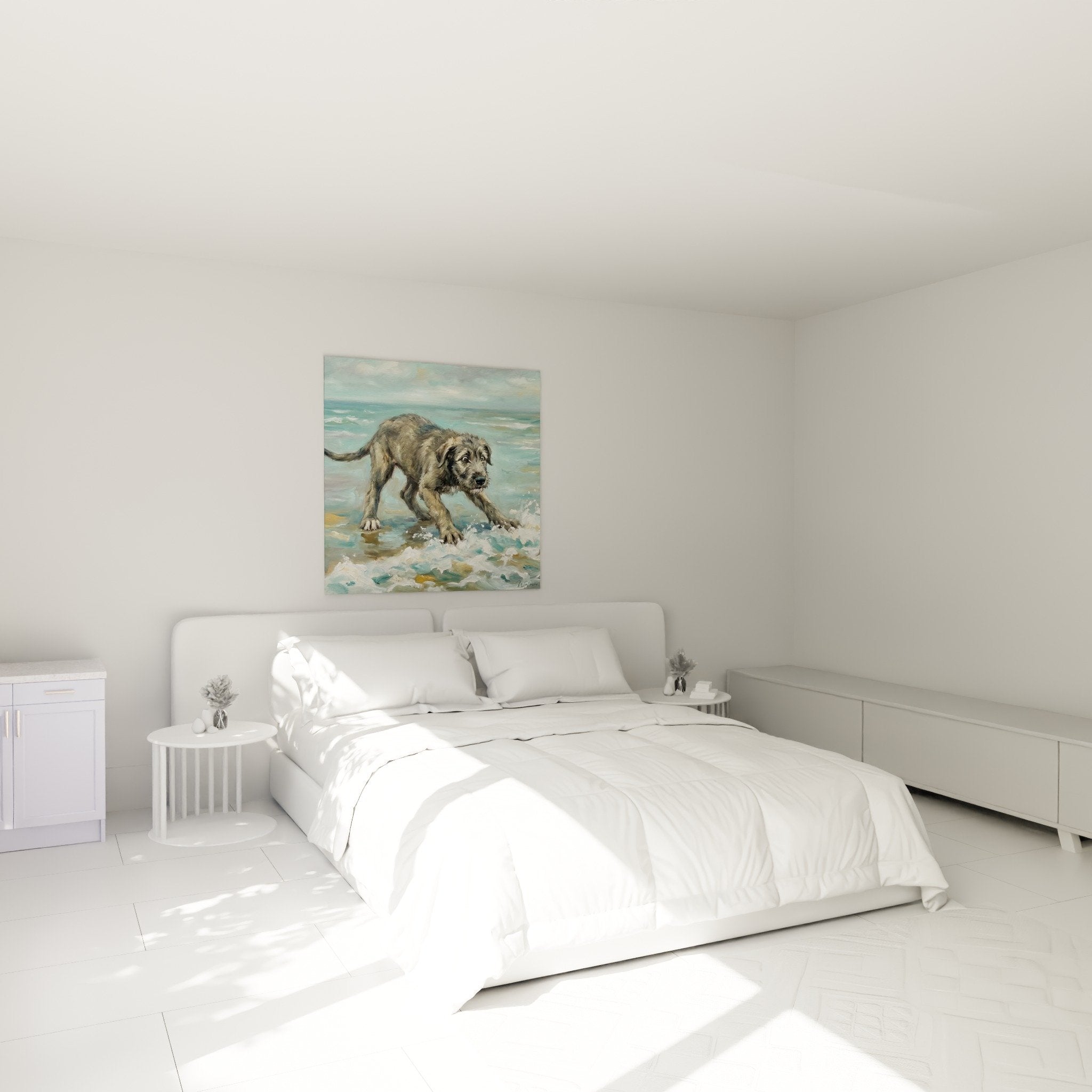 Decoration murale Irish Wolfhound marine dans chambre ambiance cotierre naturelle apaisante