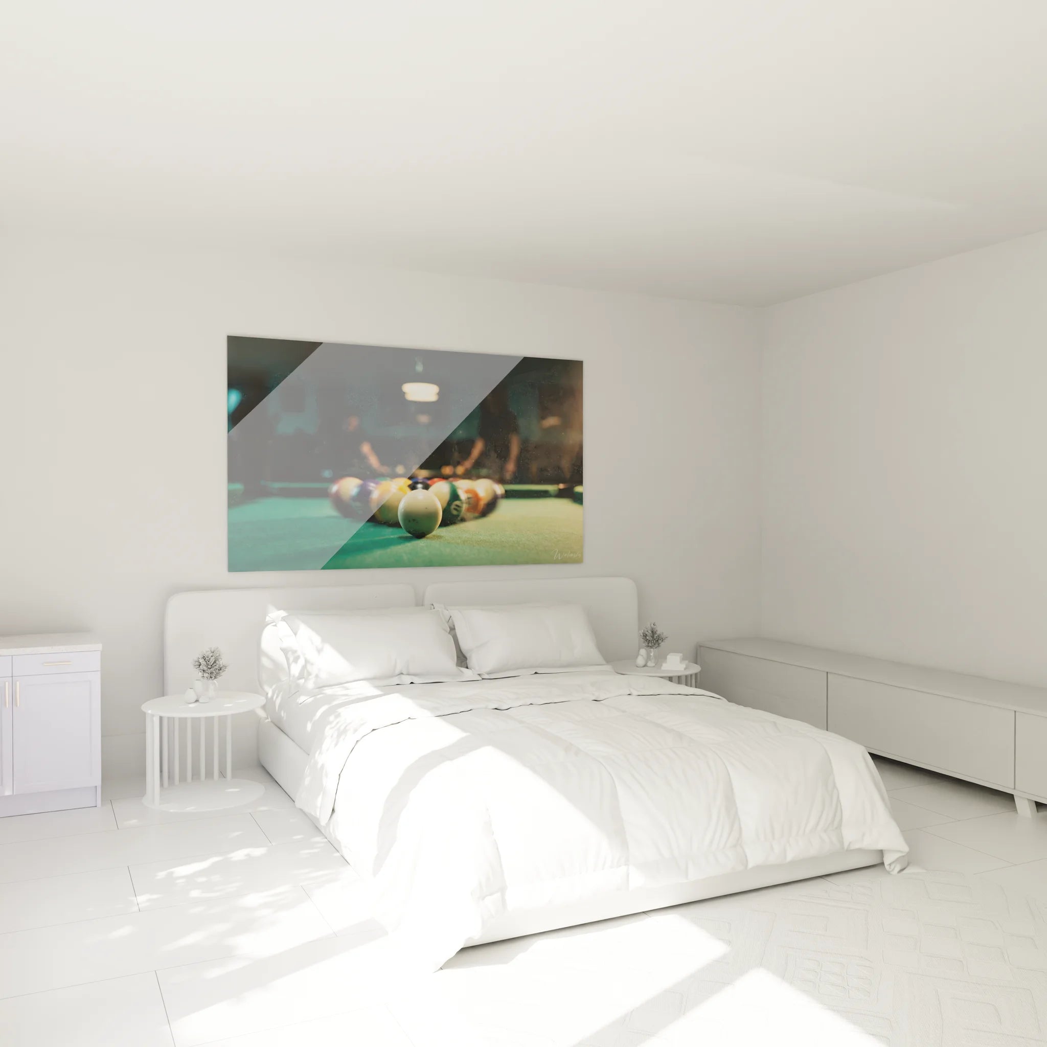 Décoration murale billard dans chambre moderne avec tableau boules de billard colorées