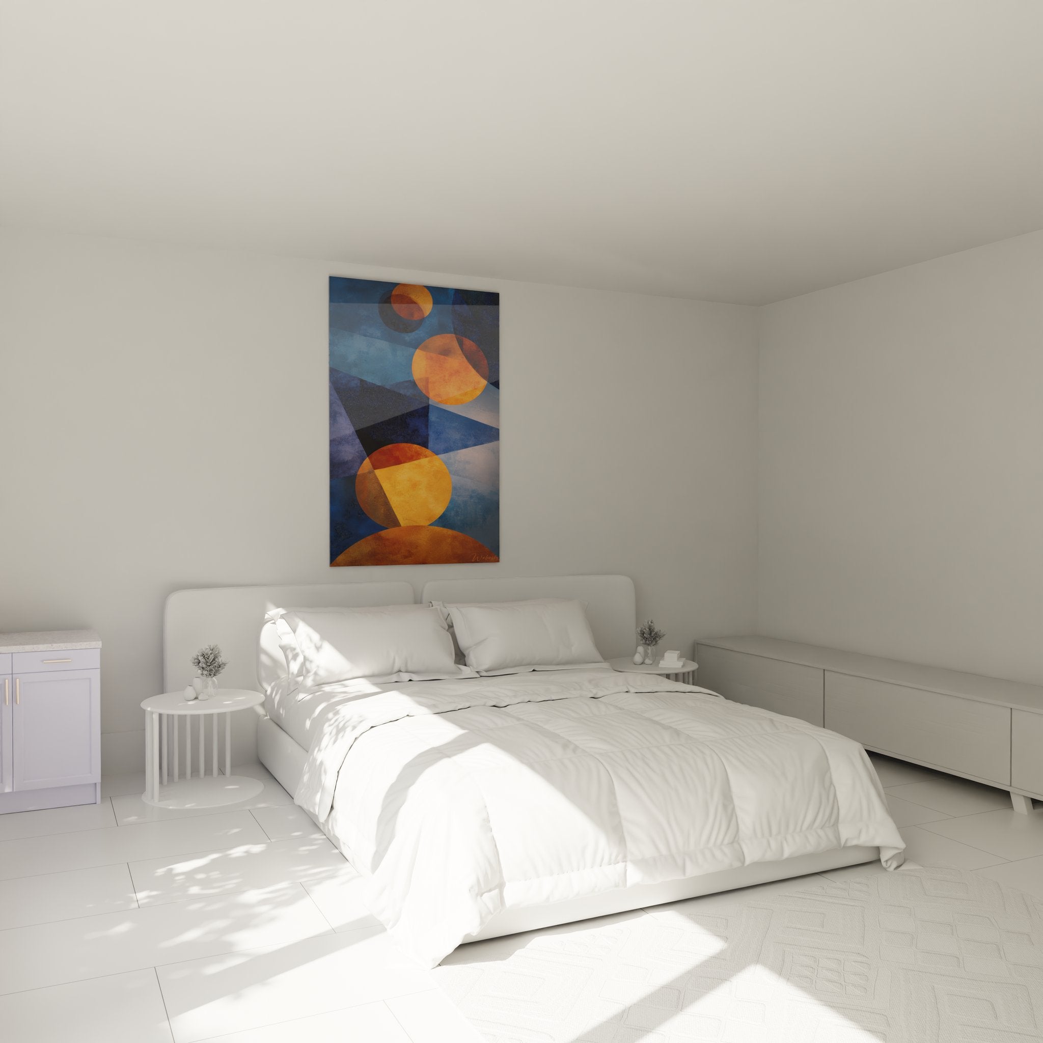décoration murale géométrique chambre cercles oranges design contemporain ambiance moderne