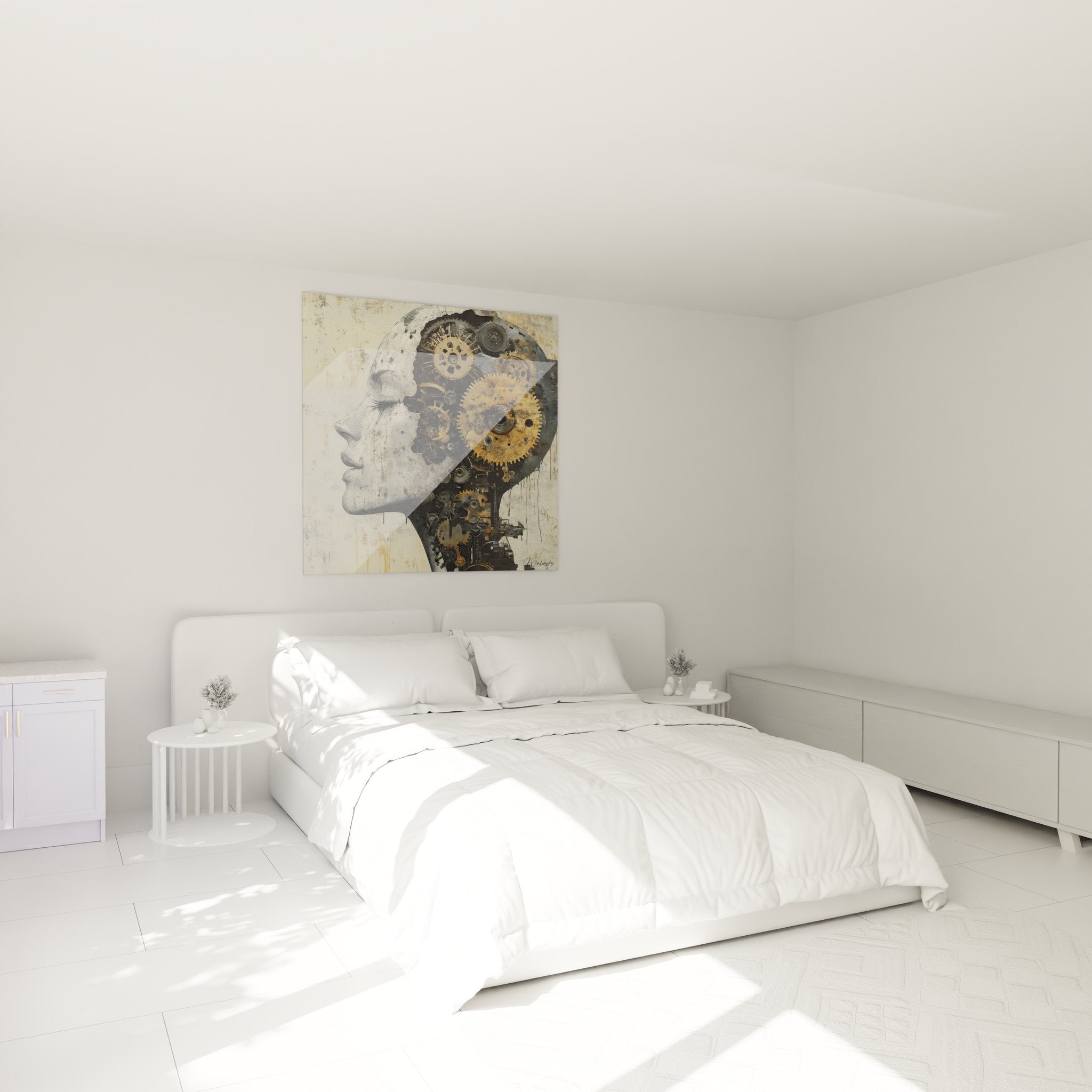 Décoration murale steampunk chambre tableau profil féminin engrenages ambiance industrielle