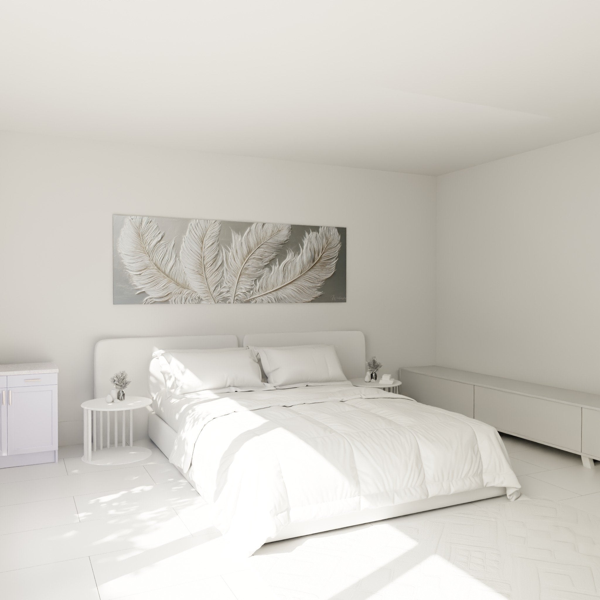 White feathers wall decoration relief master bedroom contemporary feng shui style