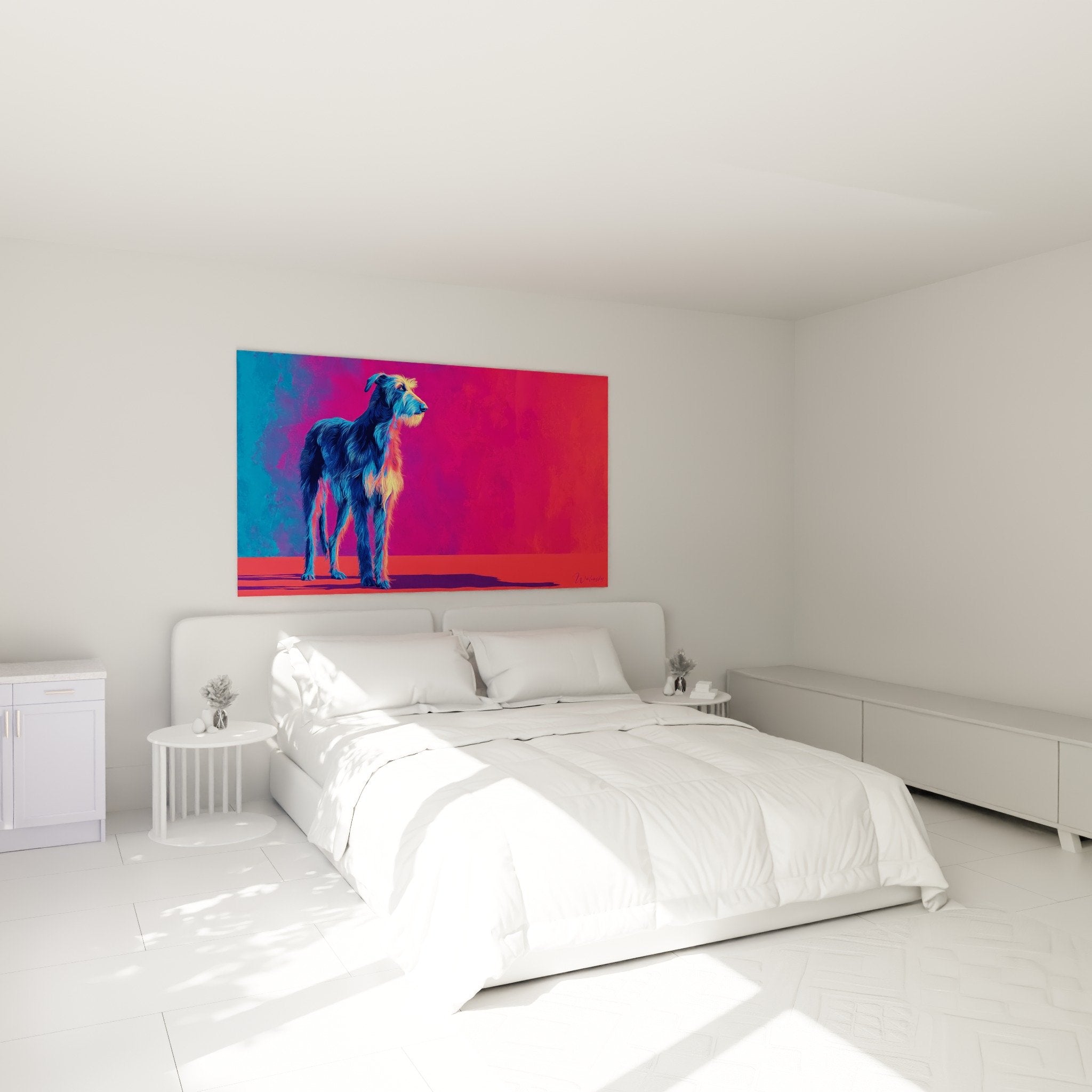 Deerhound Neon Blau Rot Gemälde im modernen Schlafzimmer zeitgenössische Wanddekoration